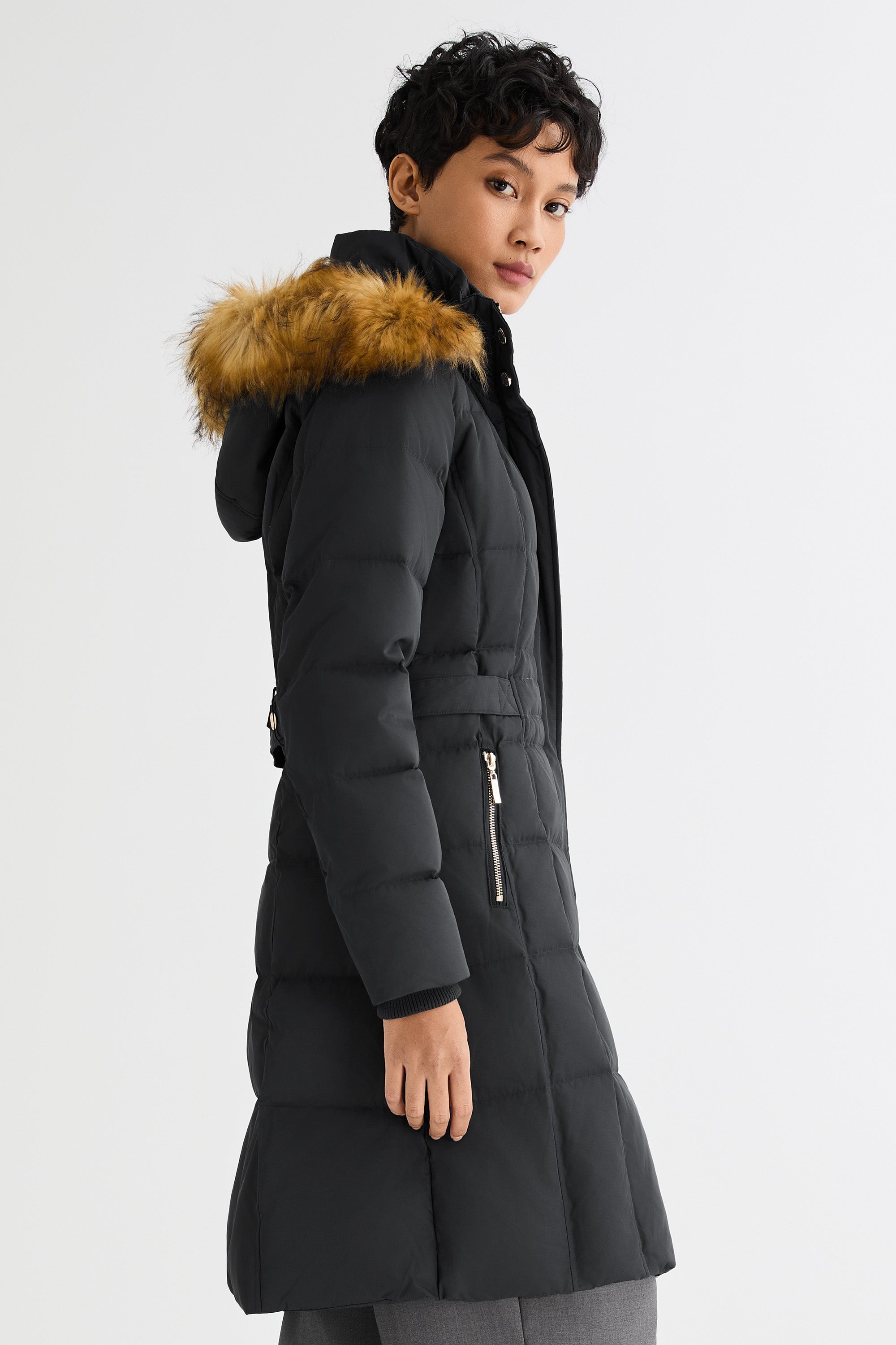 Long Faux Fur Hooded Down Coat - Orolay, #color_Black