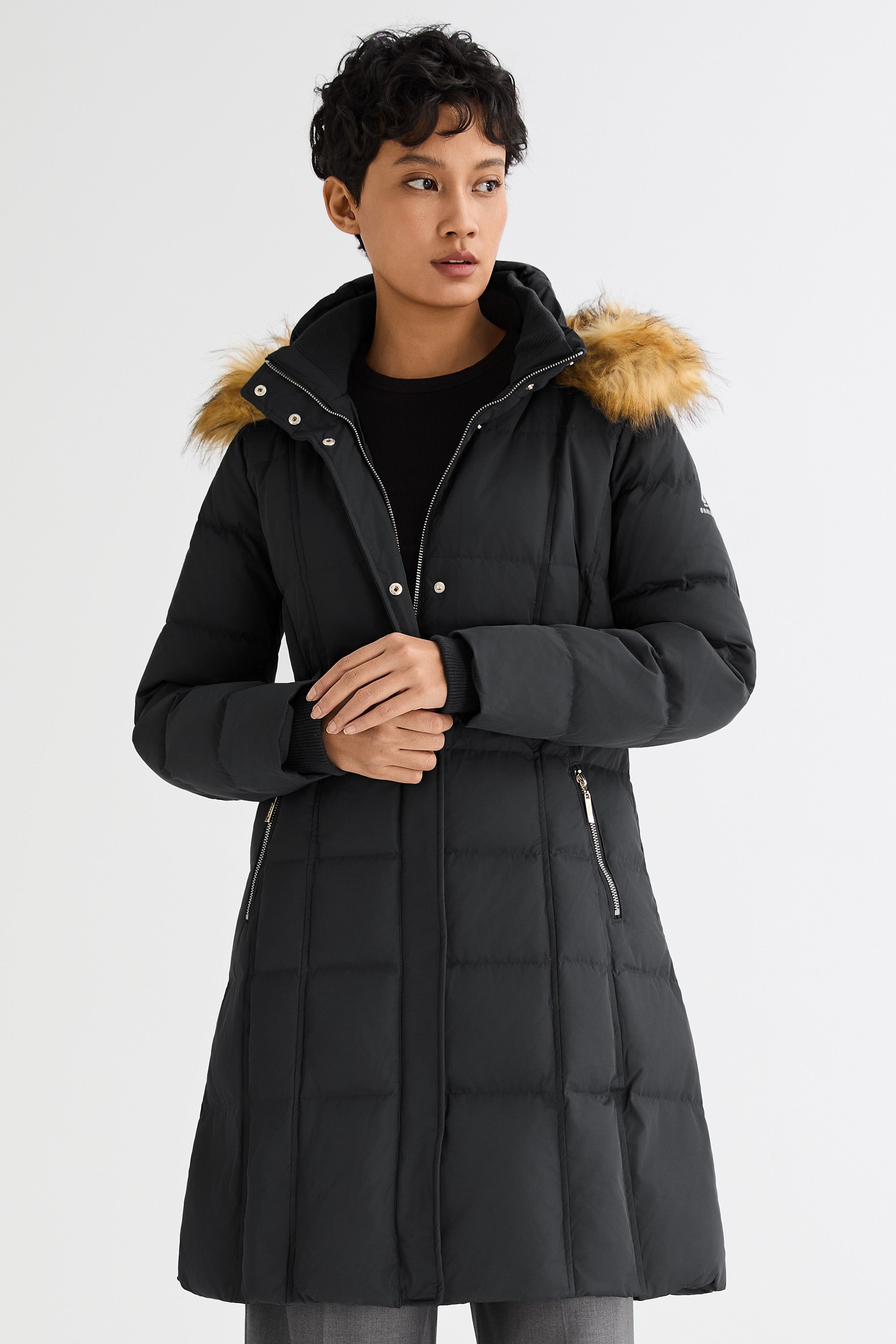 Long Faux Fur Hooded Down Coat - Orolay, #color_Black