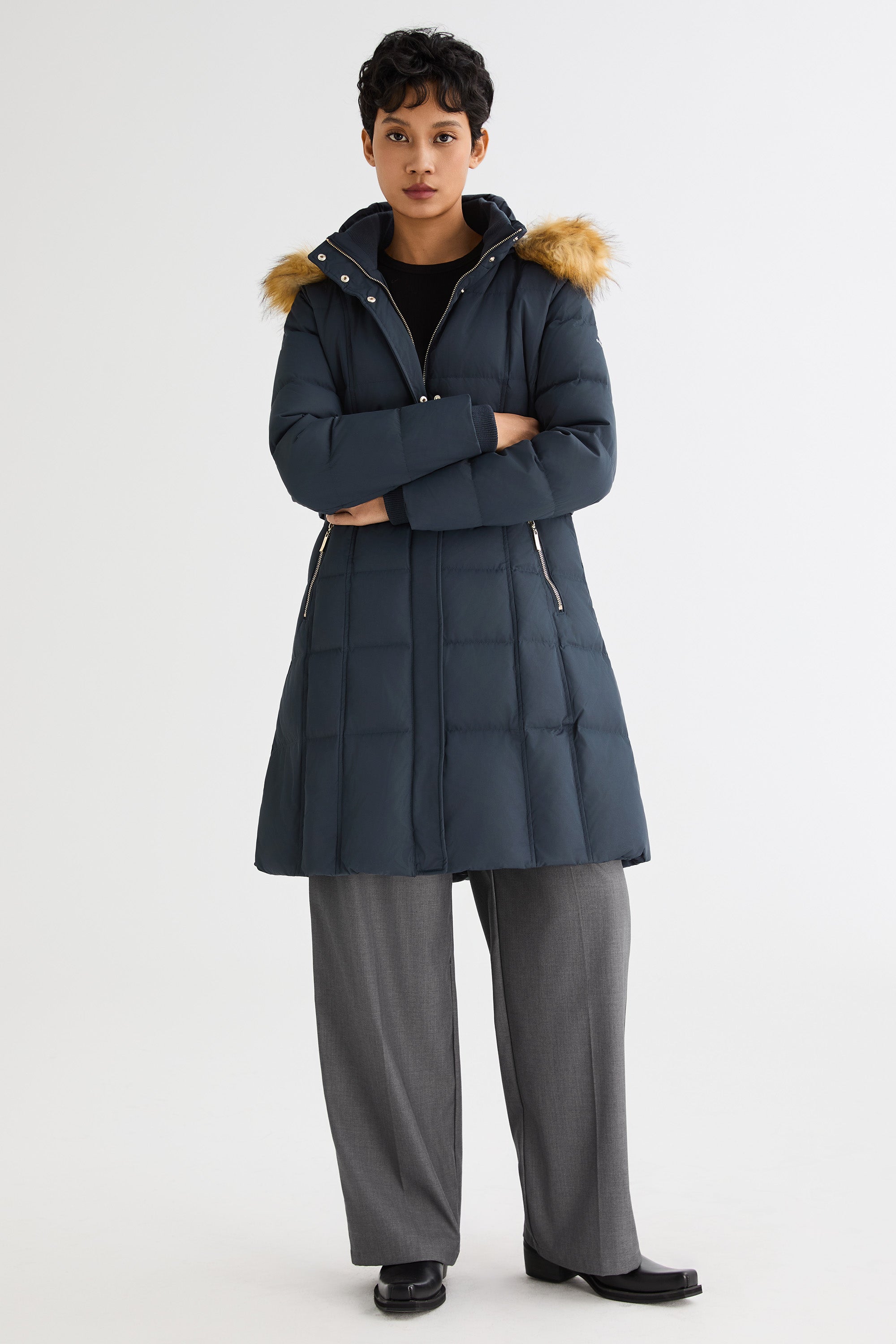 Long Faux Fur Hooded Down Coat - Orolay, #color_Pageant Blue