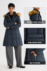 Long Faux Fur Hooded Down Coat - Orolay, #color_Pageant Blue