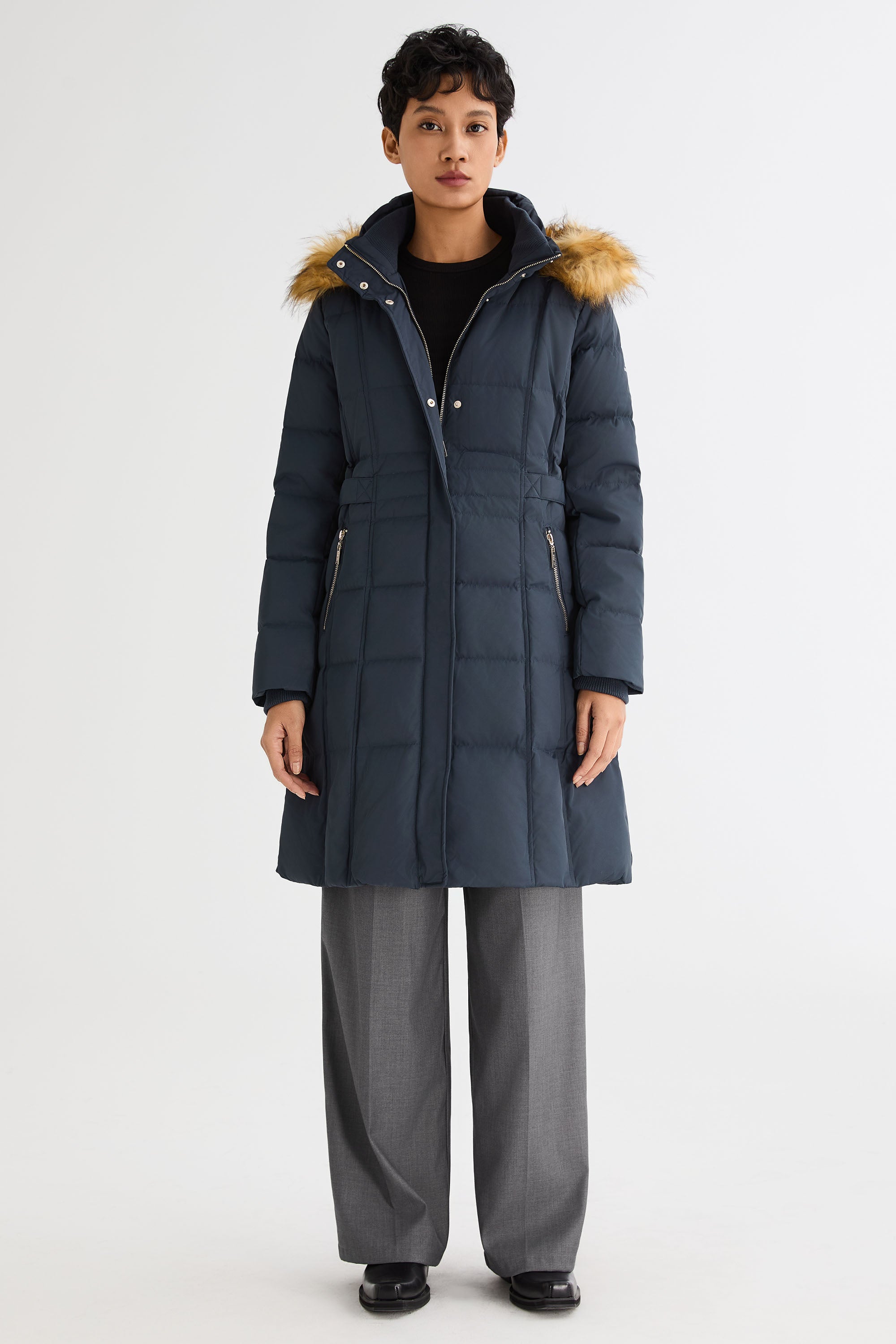 Long Faux Fur Hooded Down Coat - Orolay, #color_Pageant Blue