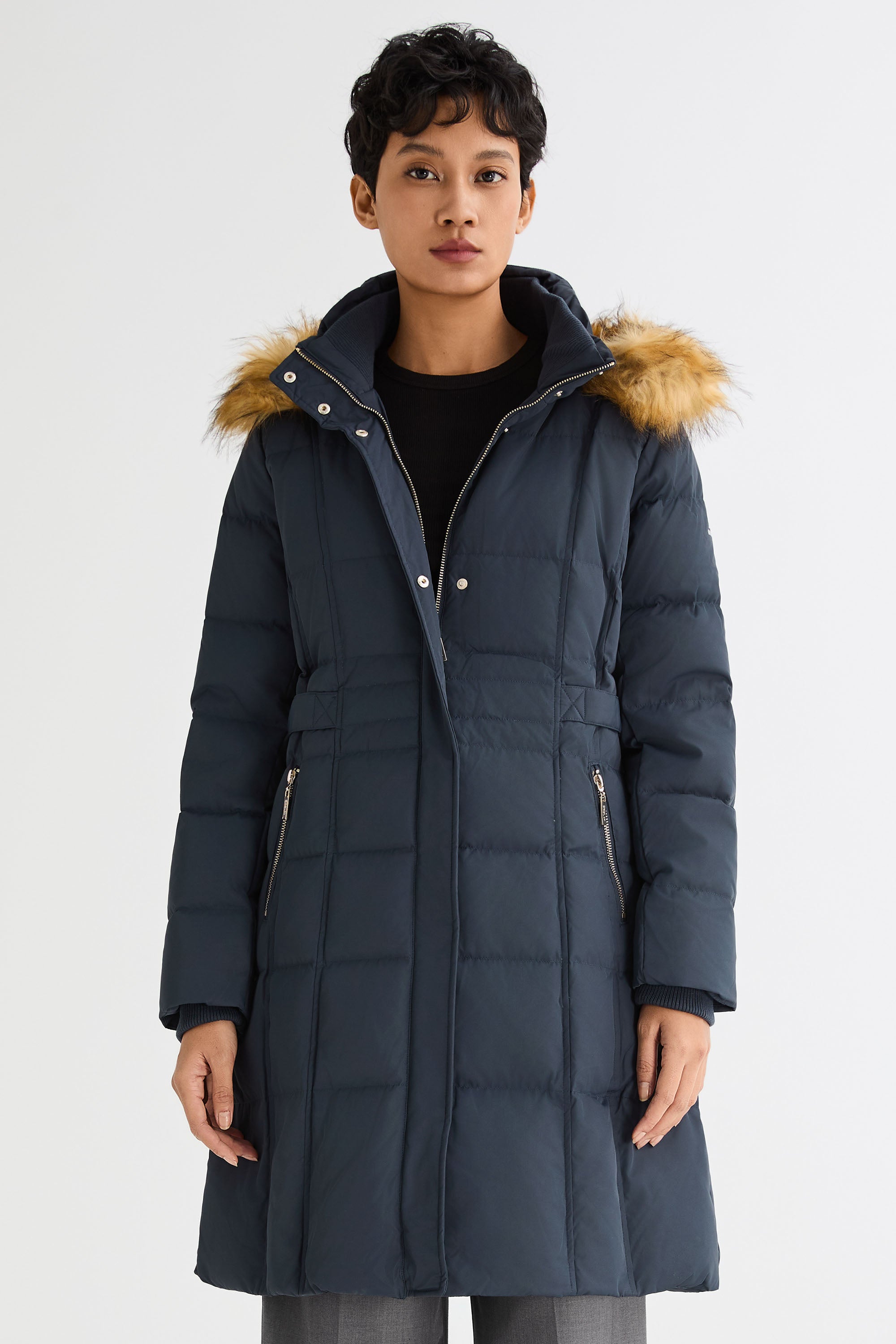 Long Faux Fur Hooded Down Coat - Orolay, #color_Pageant Blue