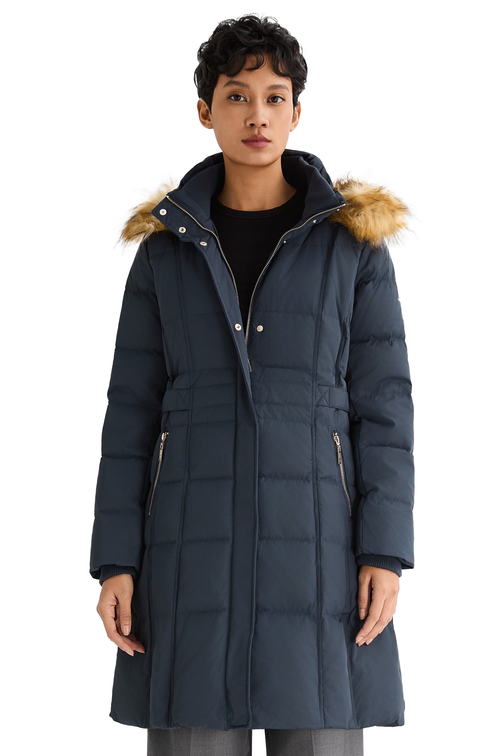 Long Faux Fur Hooded Down Coat - Orolay, #color_Pageant Blue