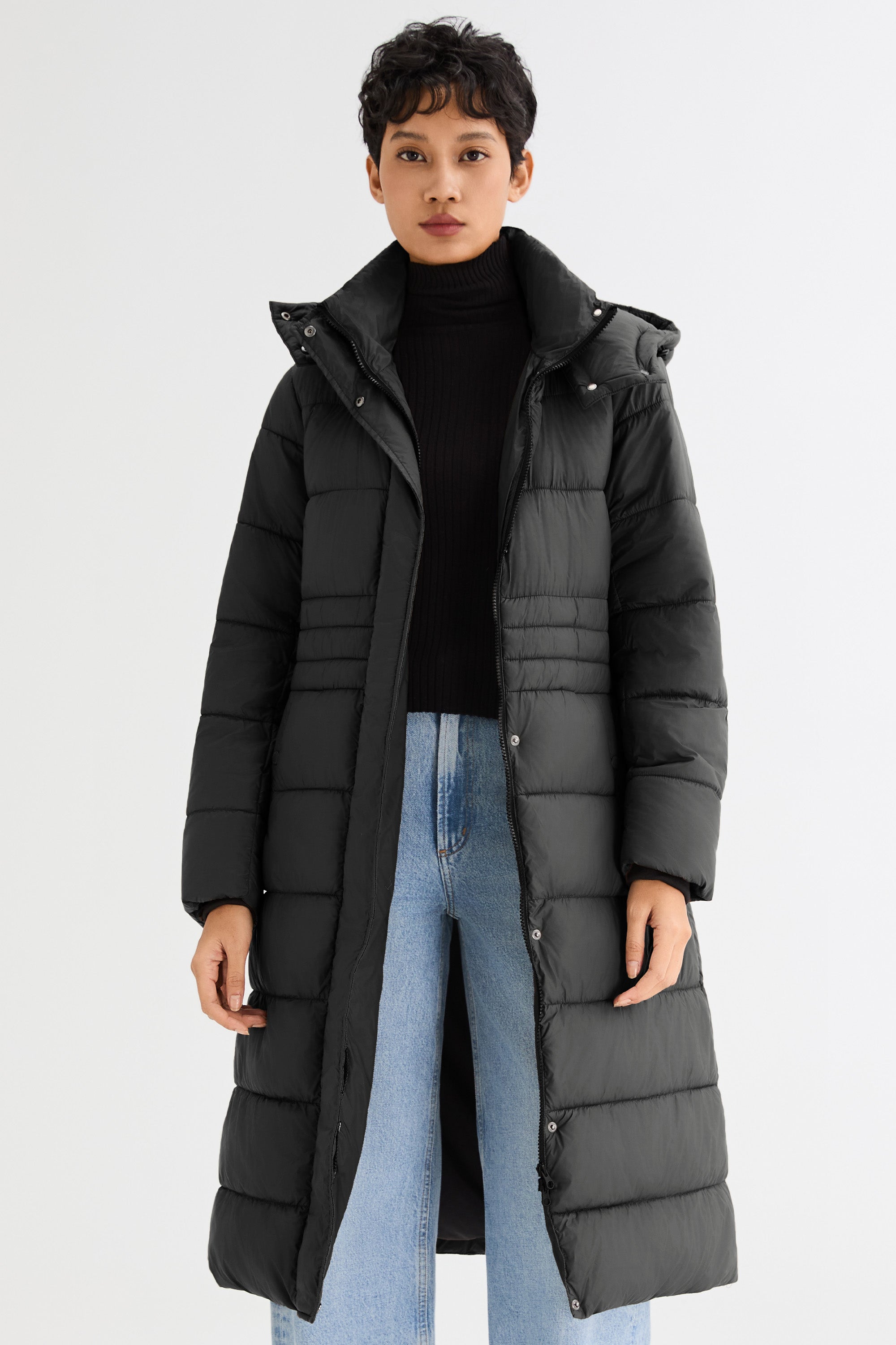 Orolay Long Hooded Quilted Puffer Jacket #color_black