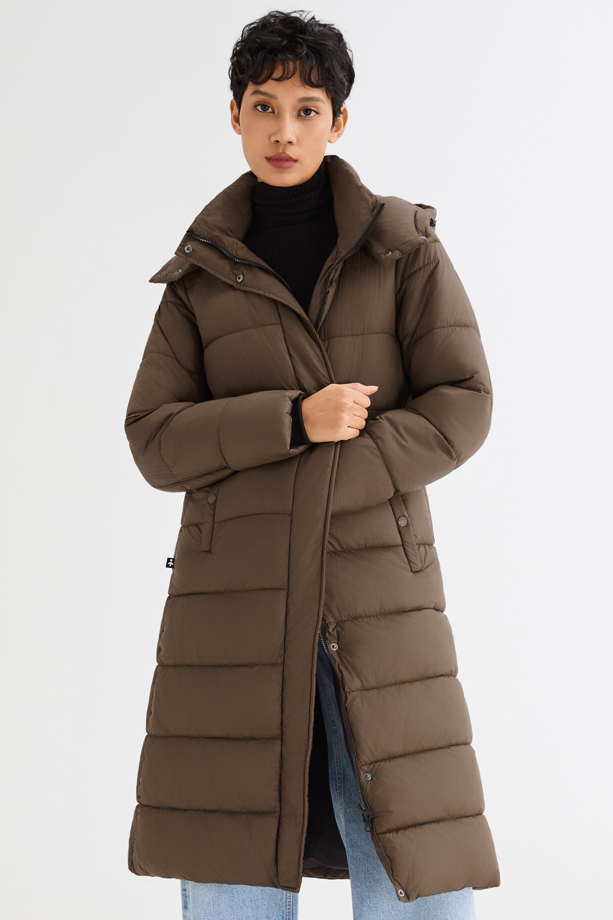 Orolay Long Hooded Quilted Puffer Jacket #color_coffee