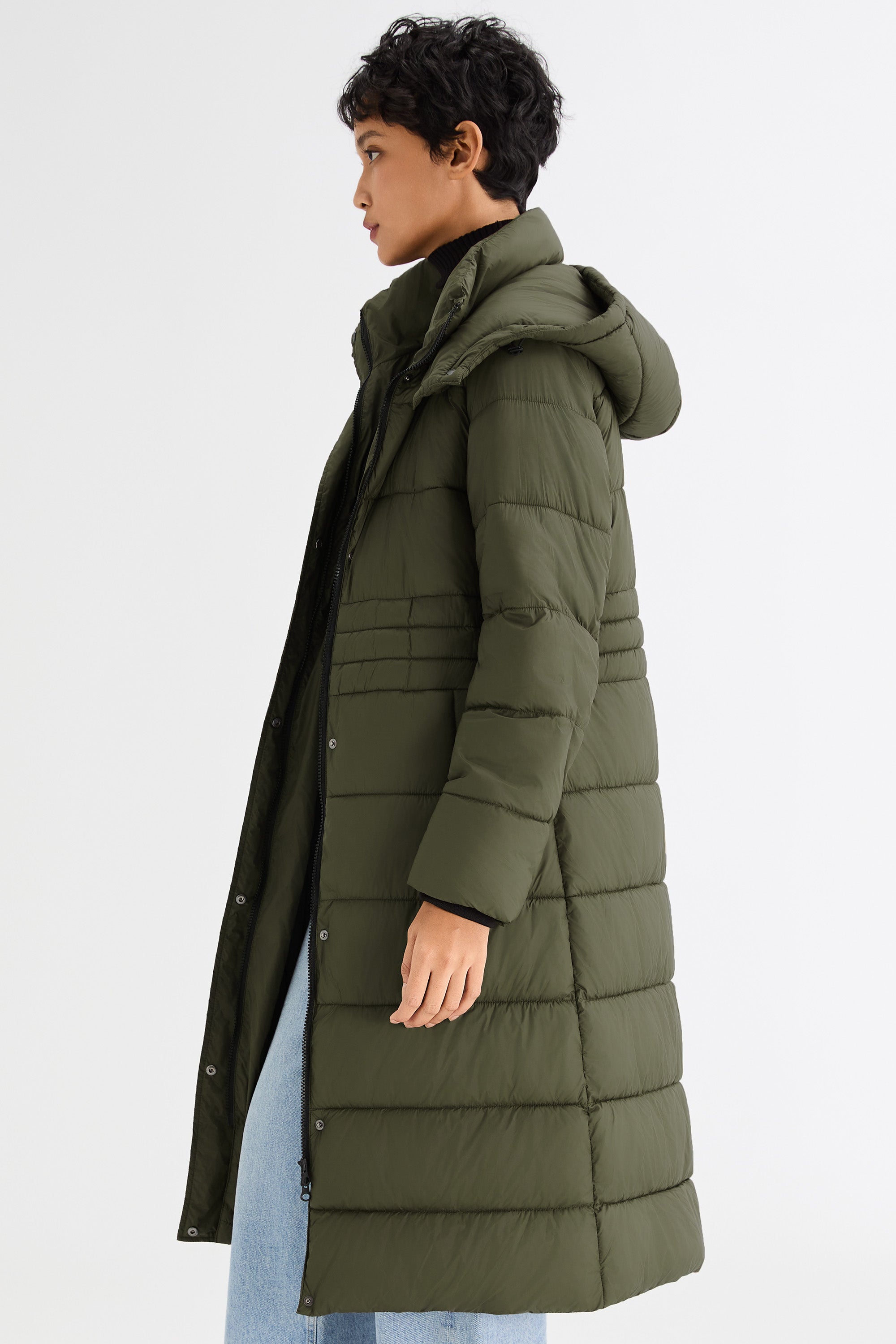Orolay Long Hooded Quilted Puffer Jacket #color_olive