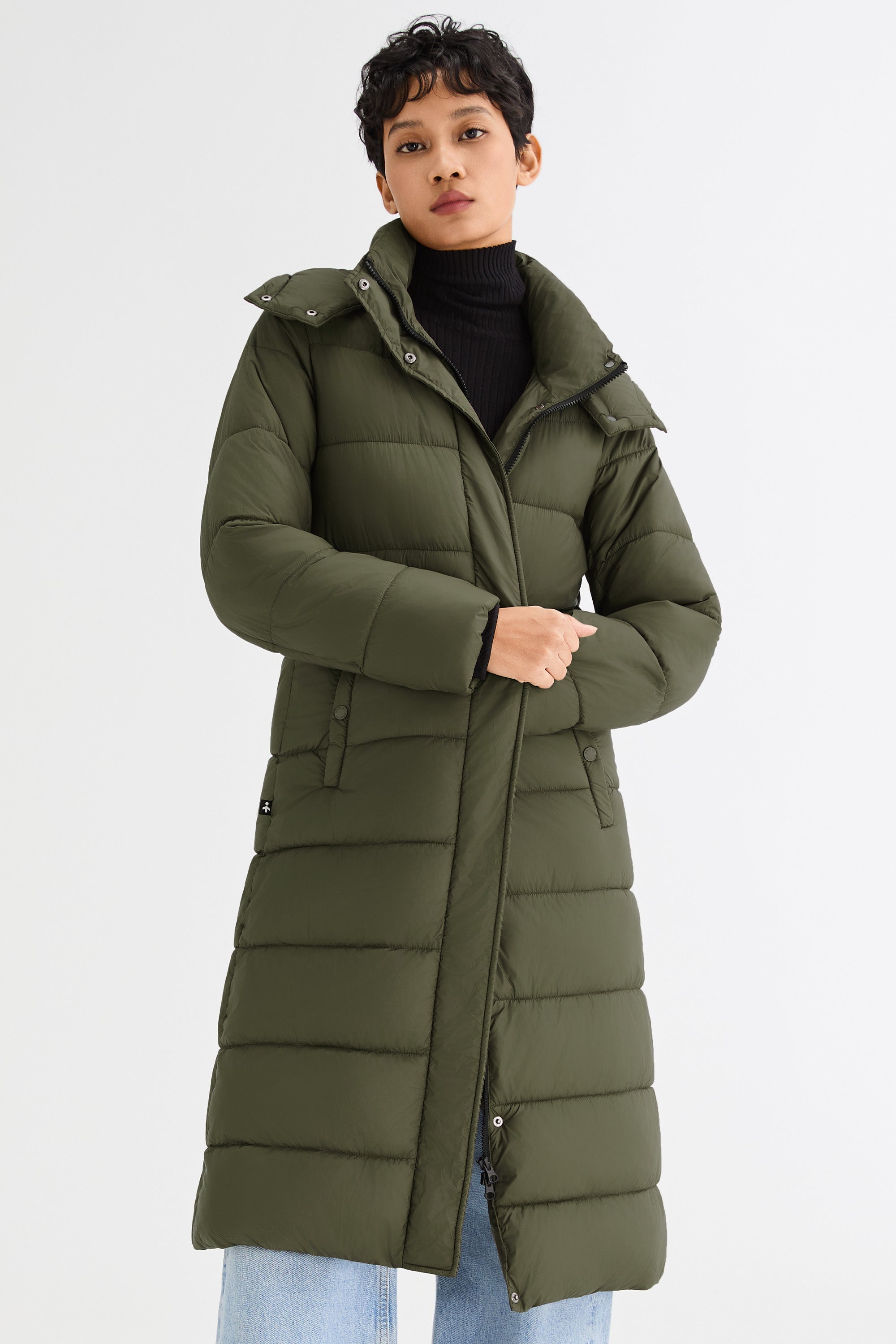 Orolay Long Hooded Quilted Puffer Jacket #color_olive