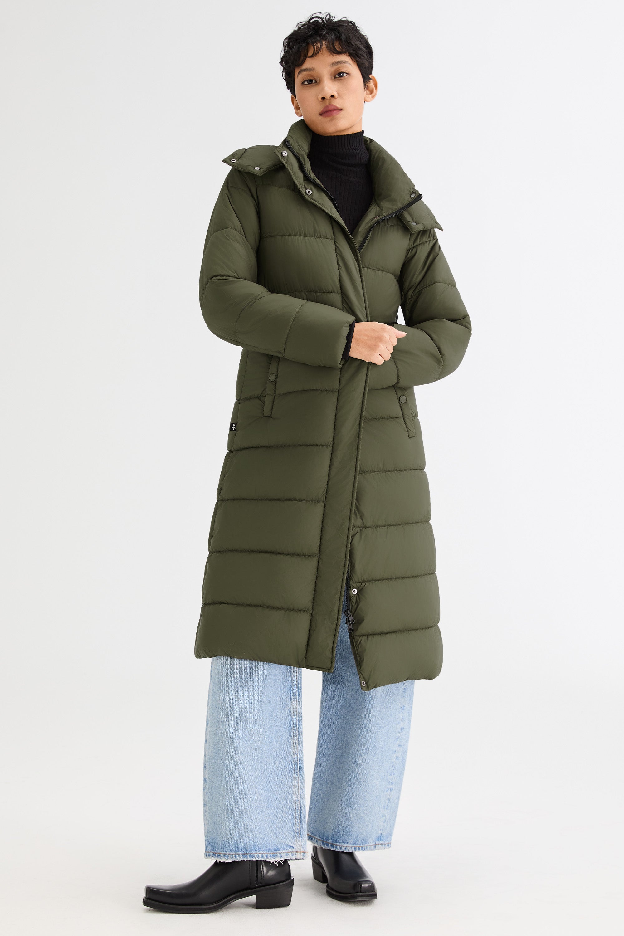 Orolay Long Hooded Quilted Puffer Jacket #color_olive