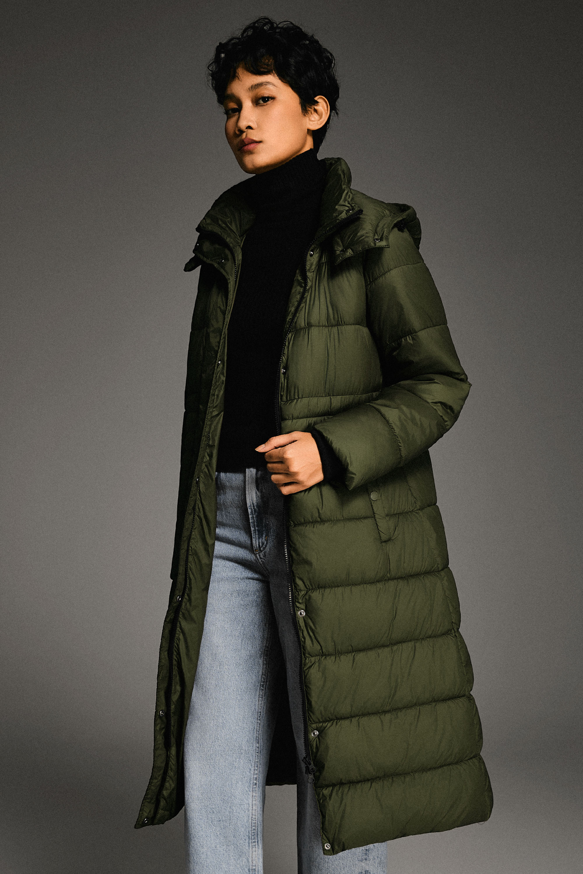Orolay Long Hooded Quilted Puffer Jacket #color_olive