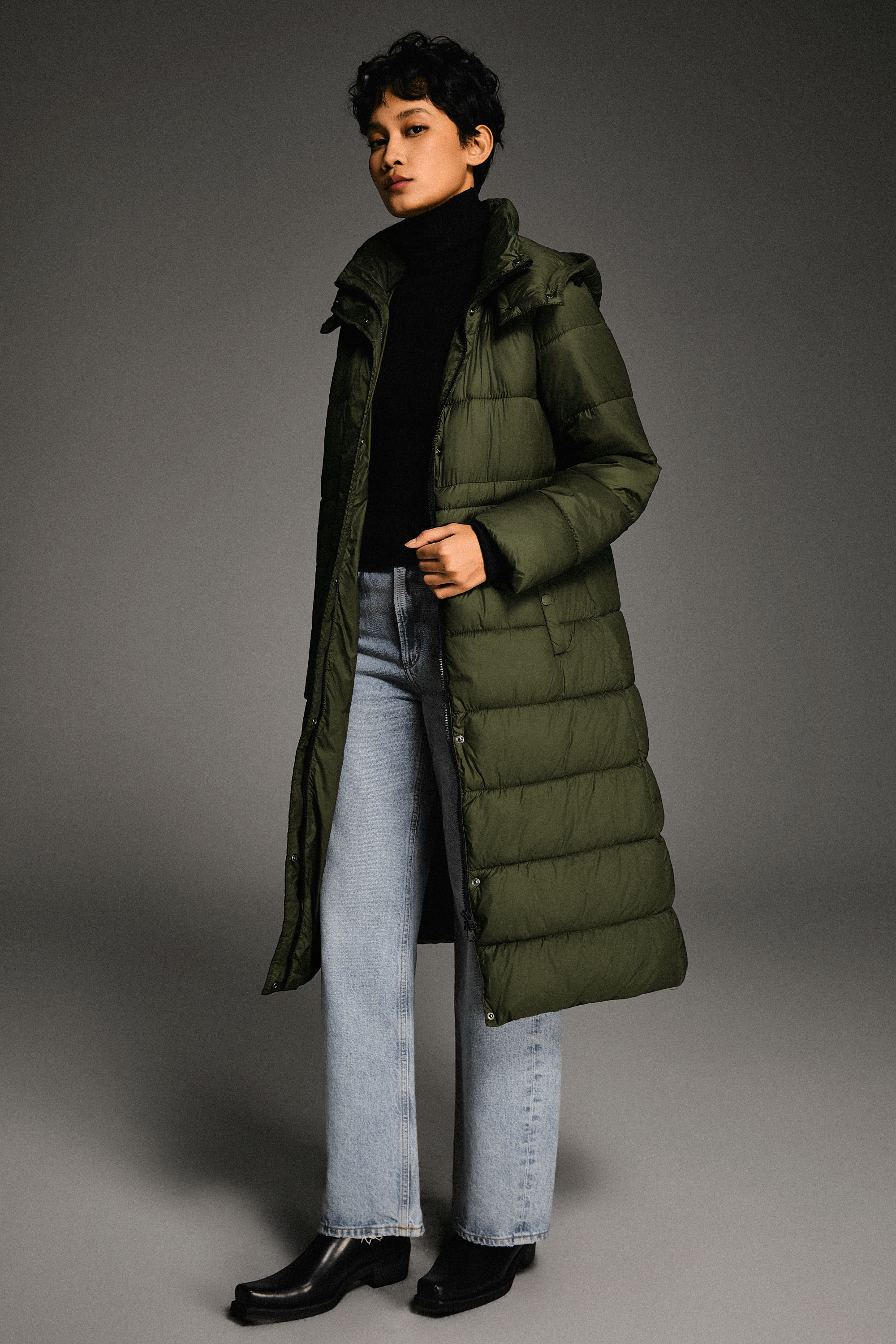 Orolay Long Hooded Quilted Puffer Jacket #color_olive