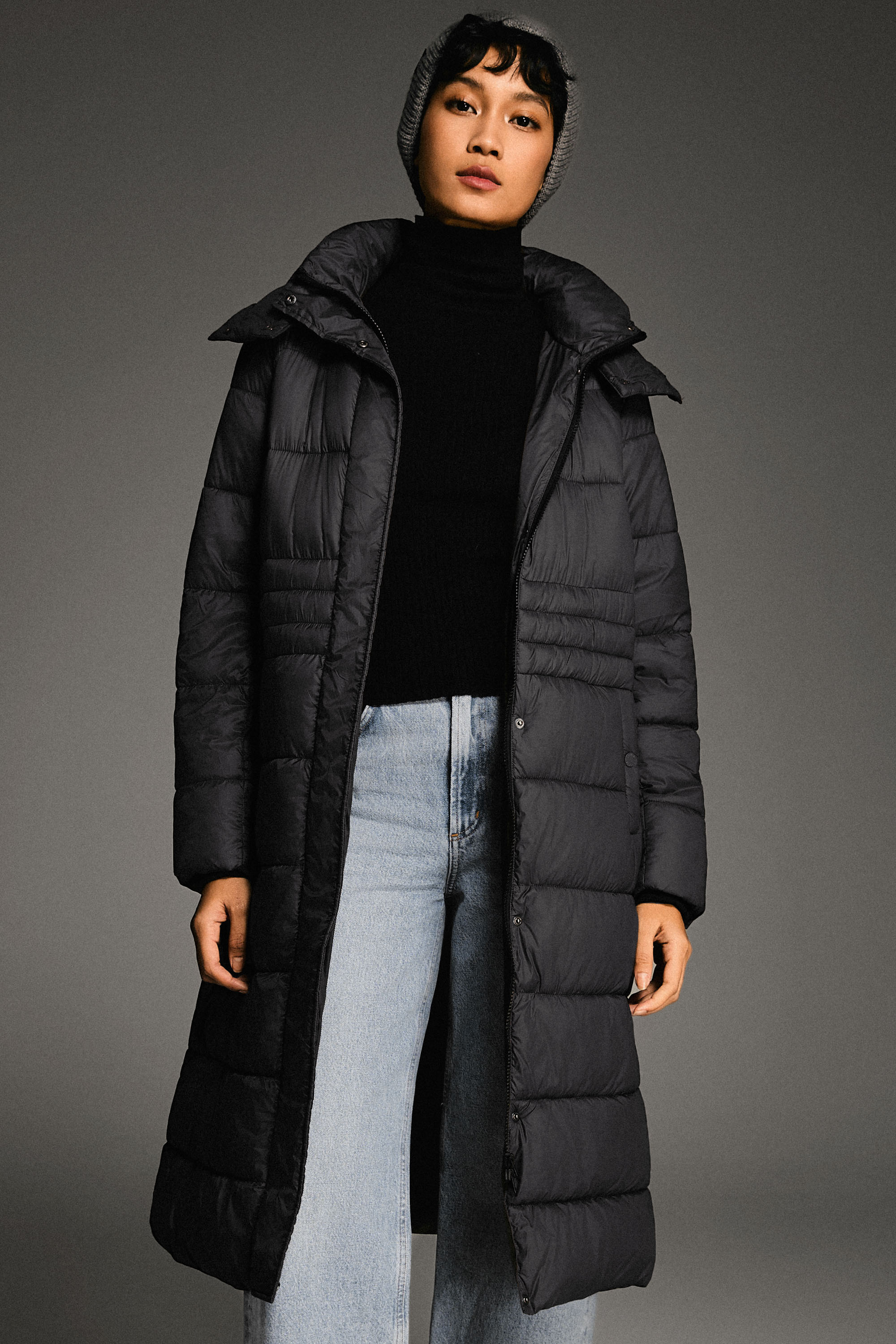 Orolay Long Hooded Quilted Puffer Jacket #color_black