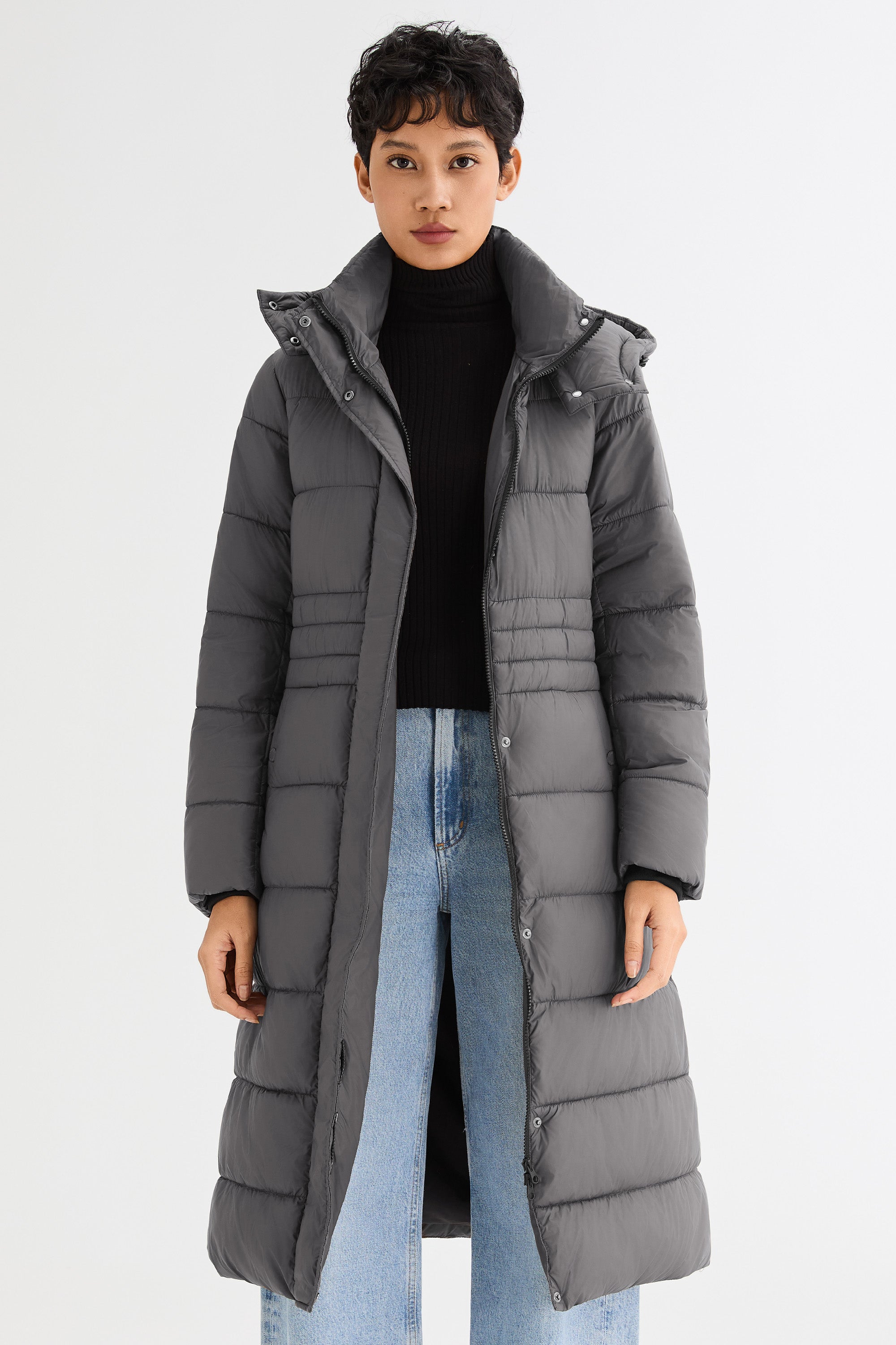 Orolay Long Hooded Quilted Puffer Jacket #color_gray