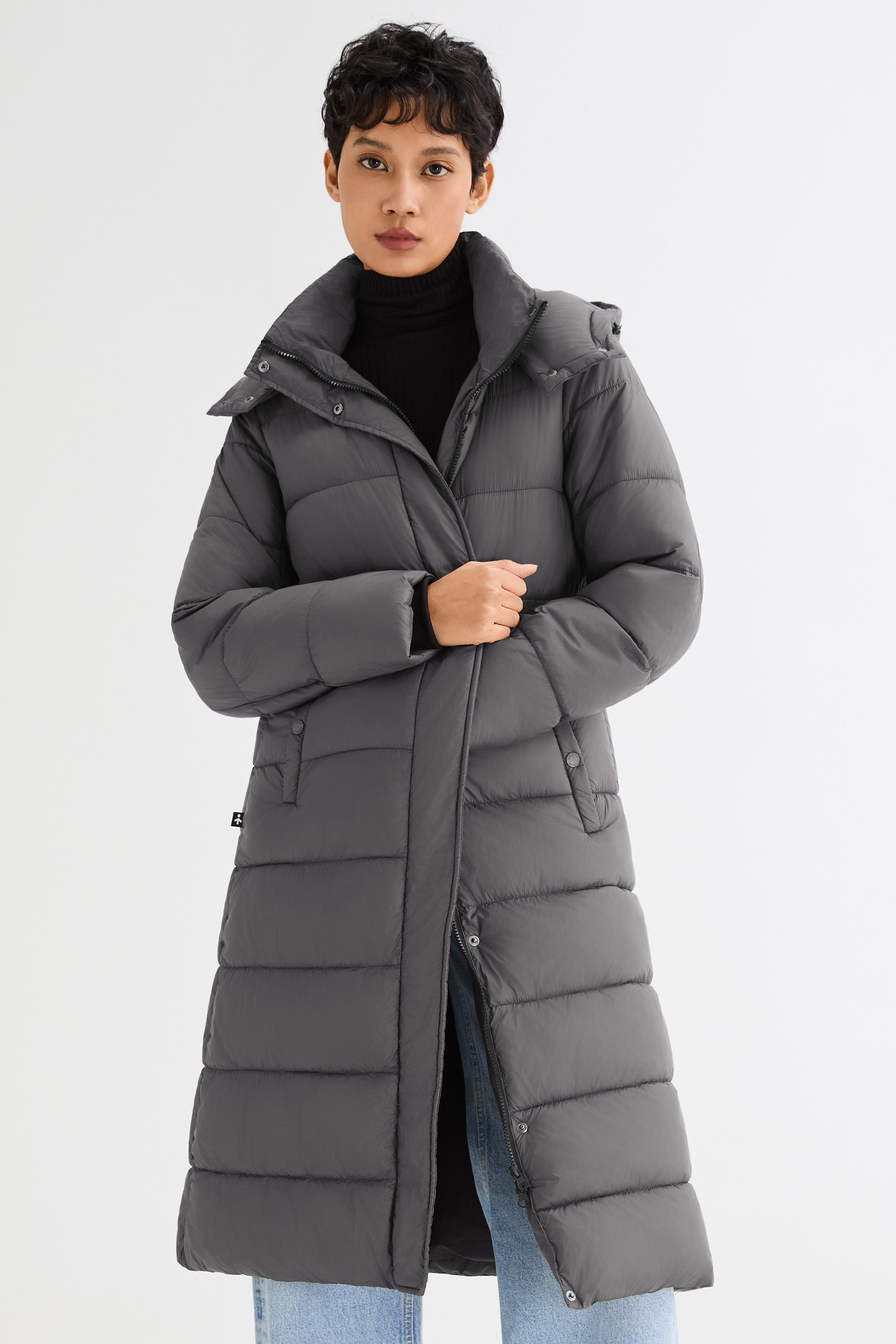 Orolay Long Hooded Quilted Puffer Jacket #color_gray