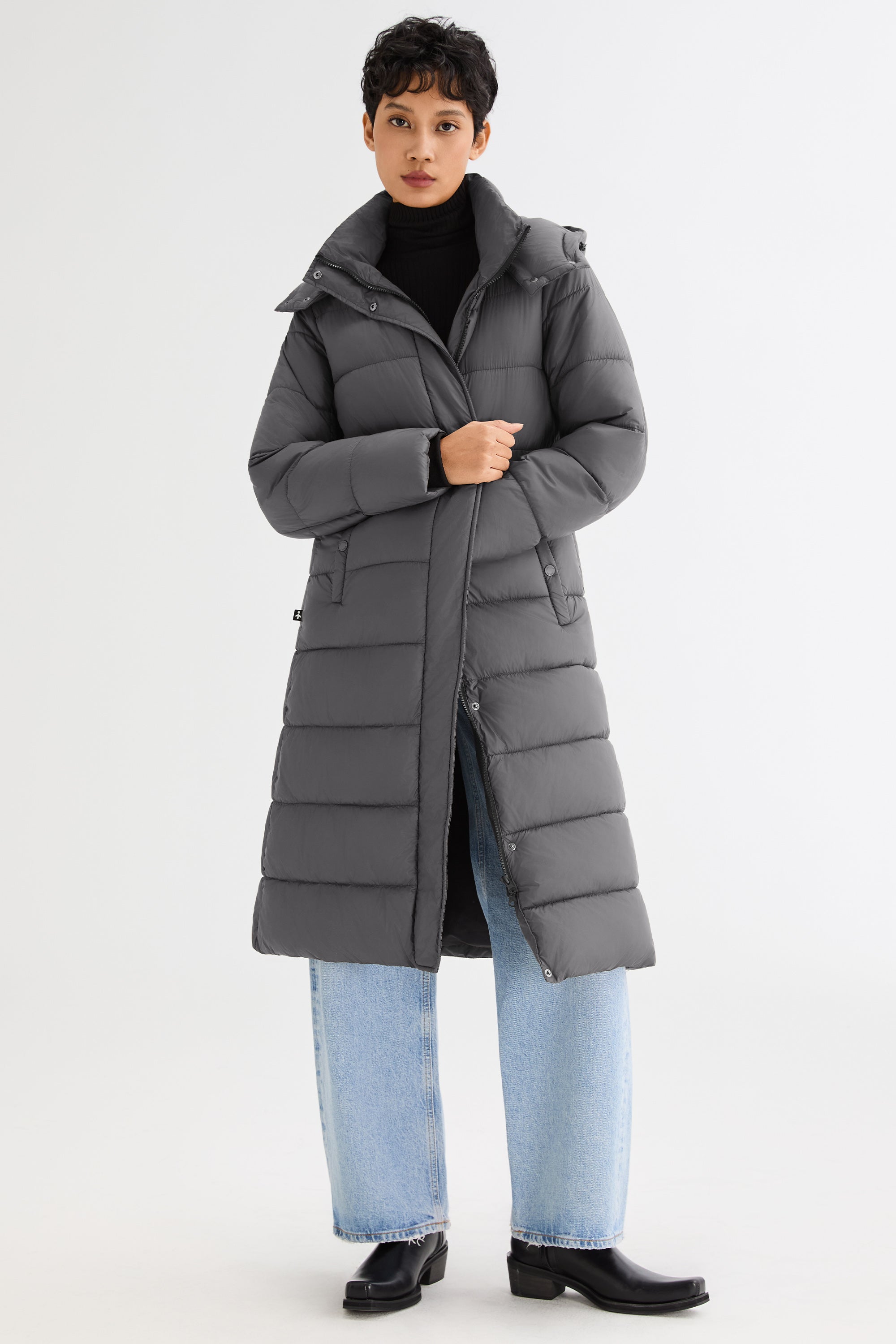 Orolay Long Hooded Quilted Puffer Jacket #color_gray