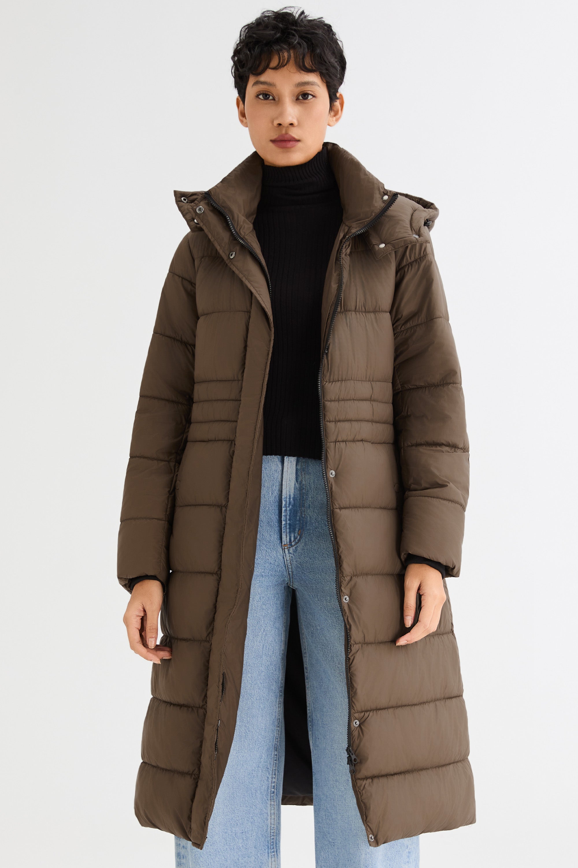 Orolay Long Hooded Quilted Puffer Jacket #color_coffee