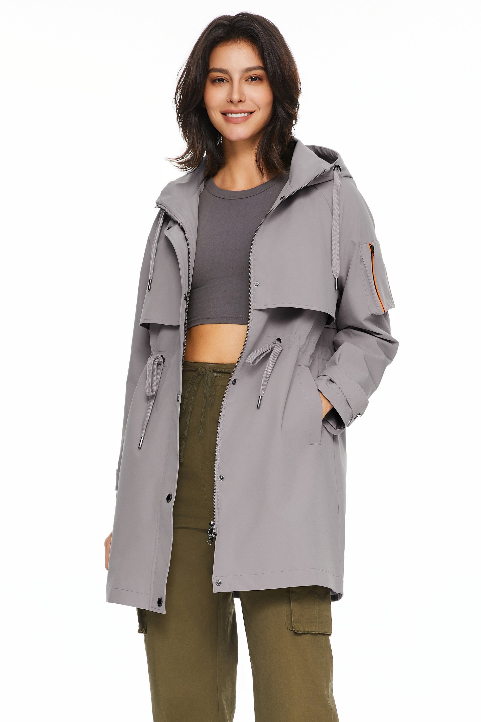 Orolay-Long Hooded Windbreaker-#color_Quiet Gray
