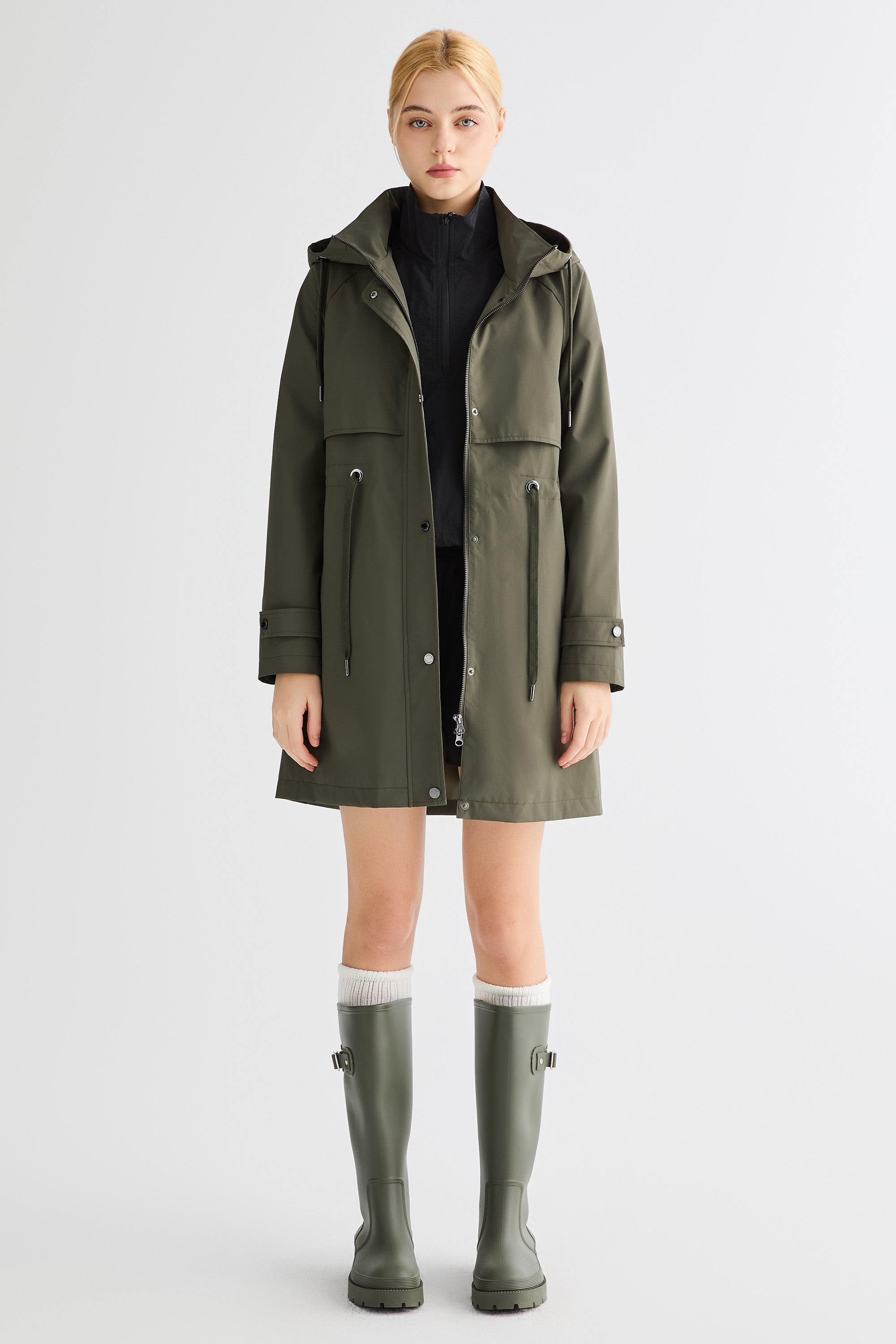 Orolay-Long Hooded Windbreaker-#color_olive