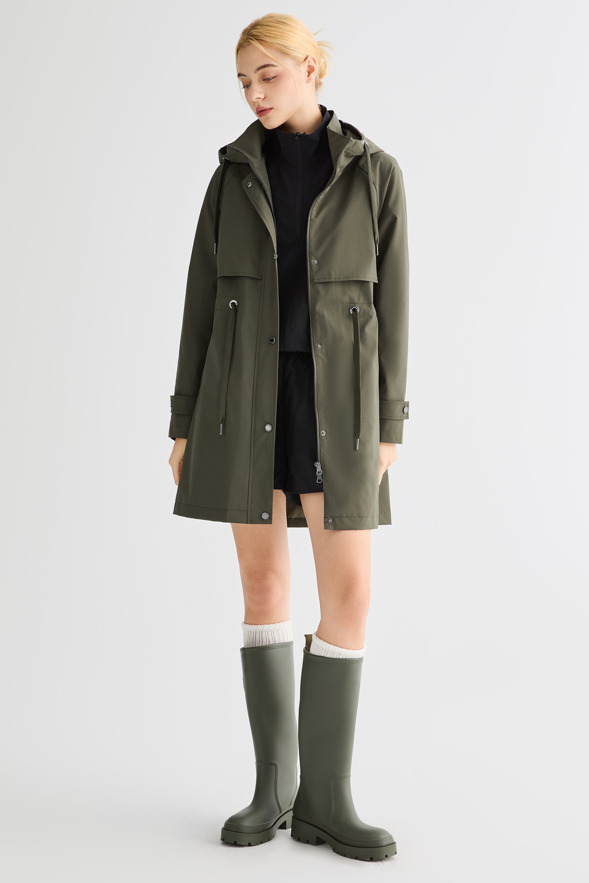 Orolay-Long Hooded Windbreaker-#color_olive