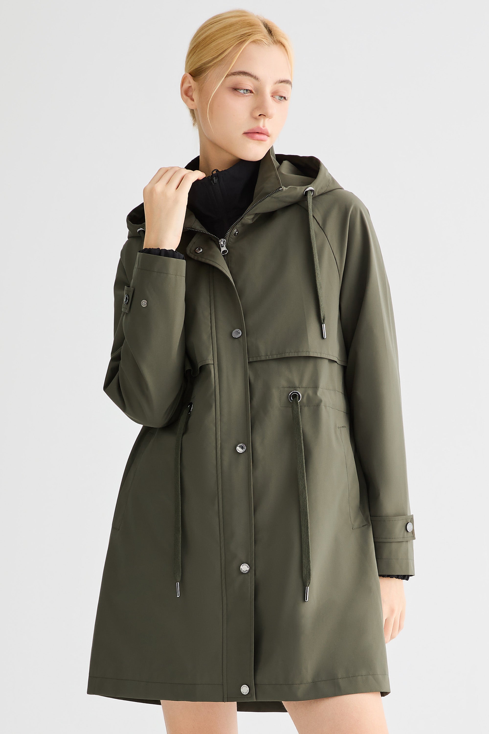 Orolay-Long Hooded Windbreaker-#color_olive