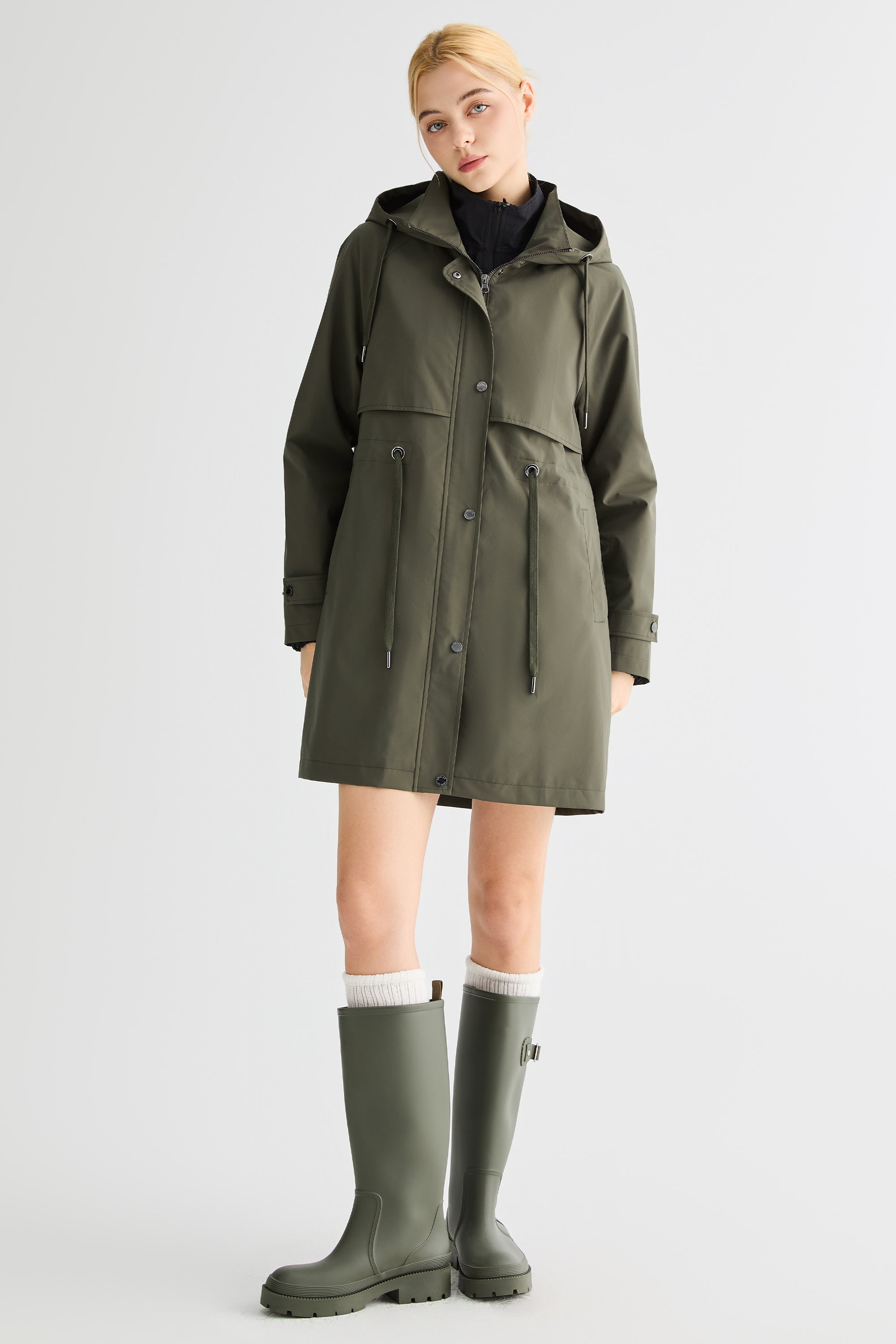 Orolay-Long Hooded Windbreaker-#color_olive