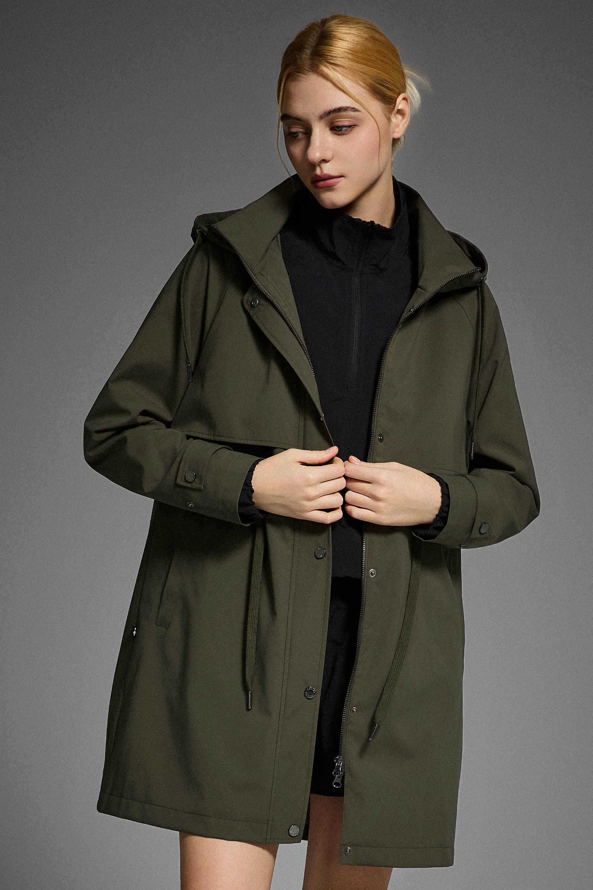 Orolay-Long Hooded Windbreaker-#color_olive
