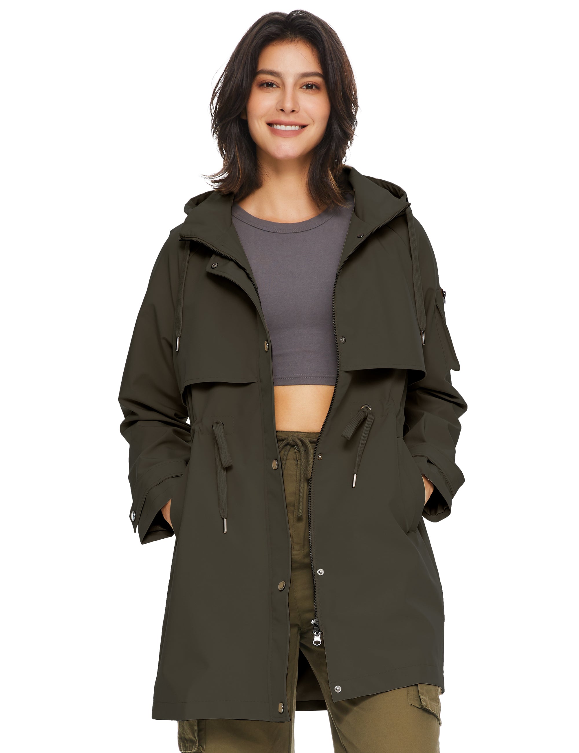 Orolay-Long Hooded Windbreaker-#color_olive