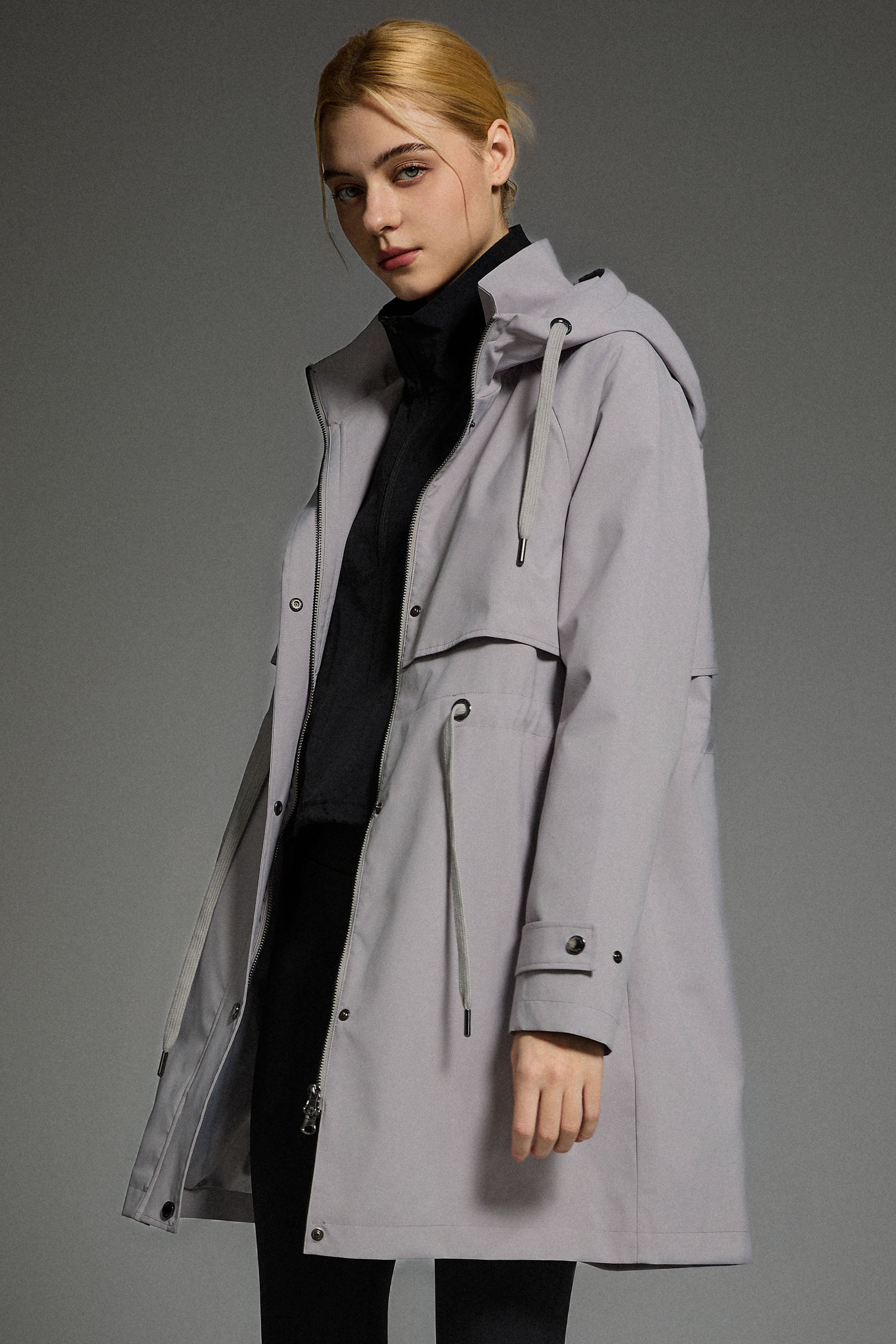 Orolay-Long Hooded Windbreaker-#color_Quiet Gray