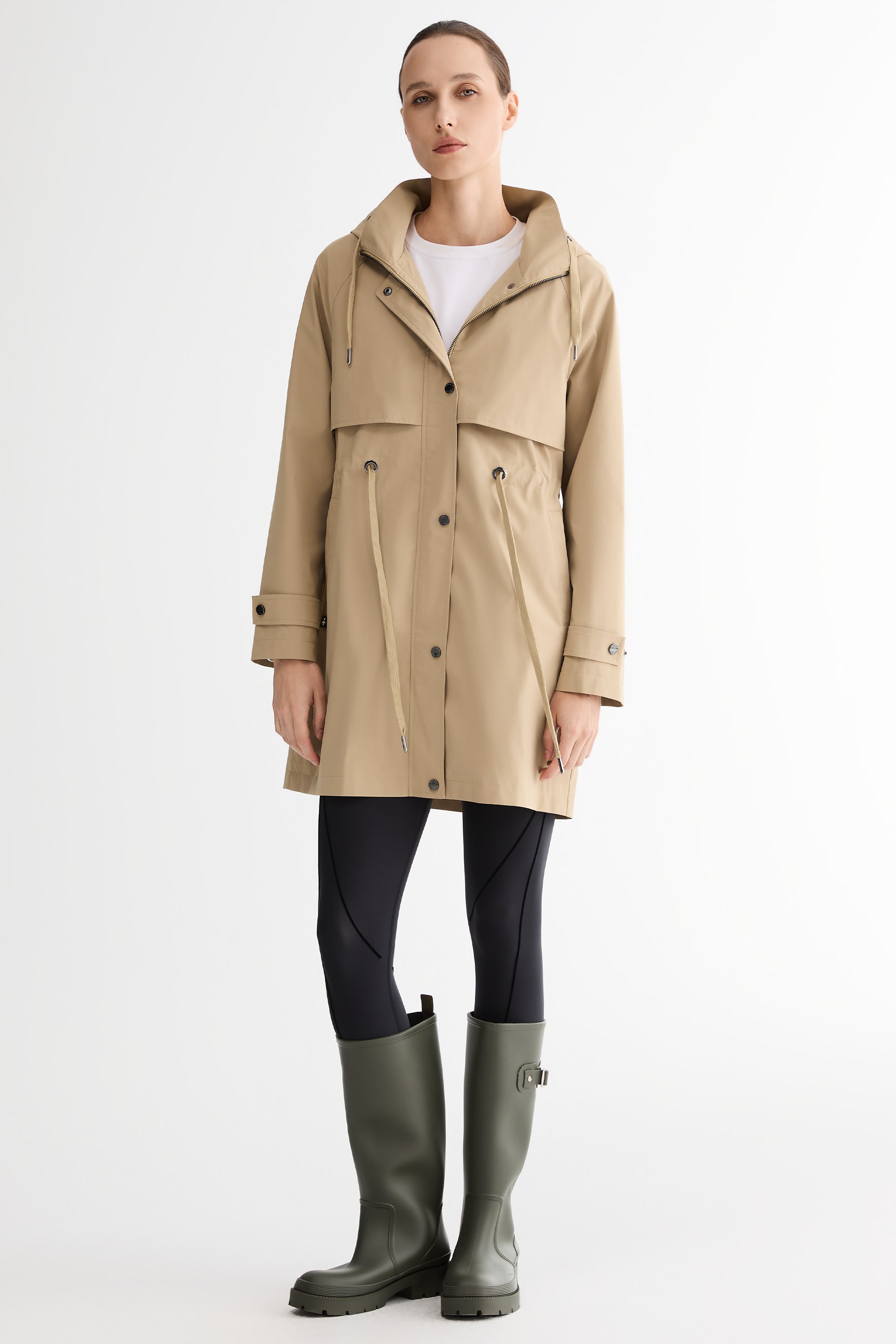 Orolay-Long Hooded Windbreaker-#color_khaki