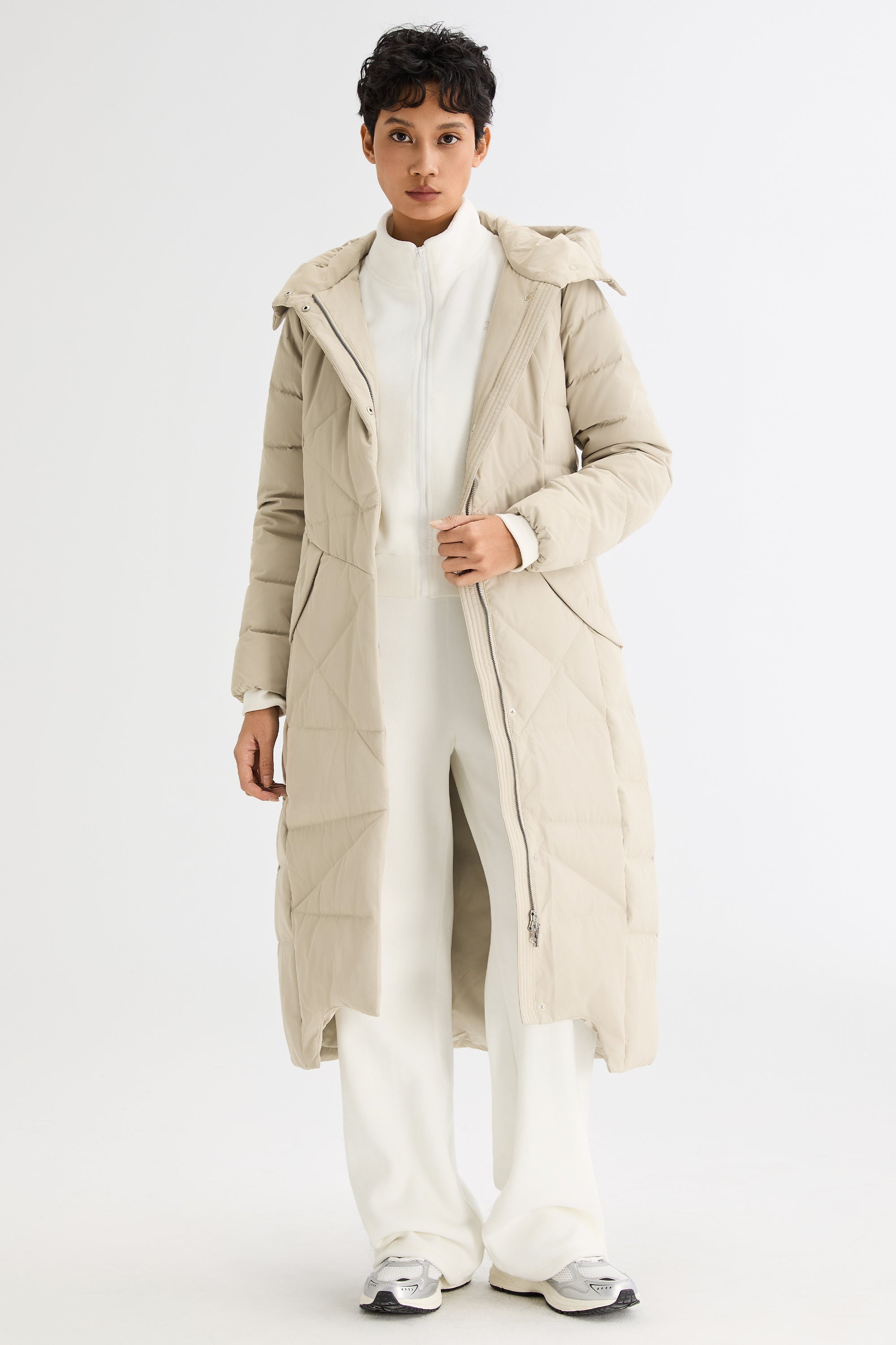 Orolay Long Maxi Down Coat with Hood women #color_Tofu