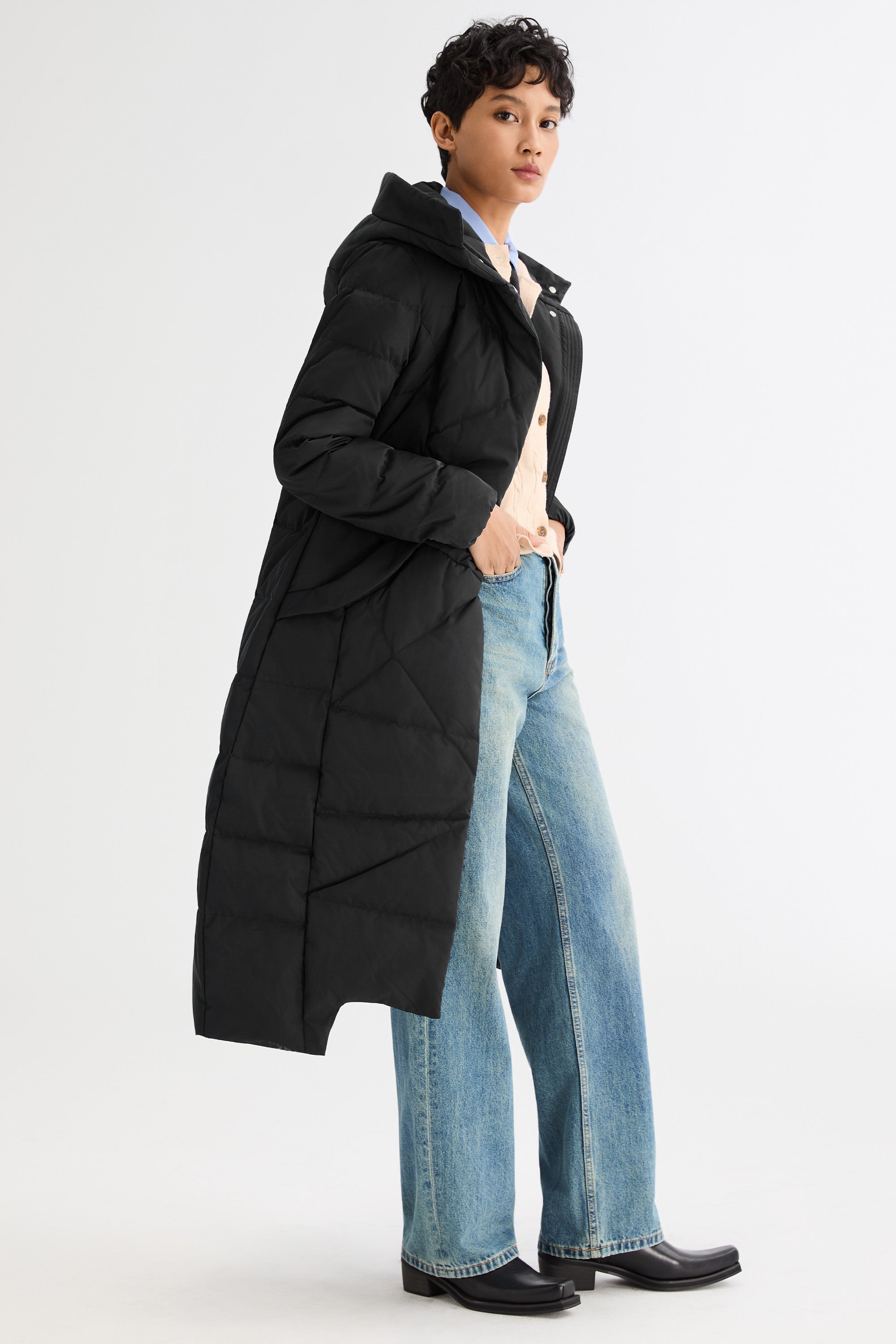 Orolay Long Maxi Down Coat with Hood women #color_Black