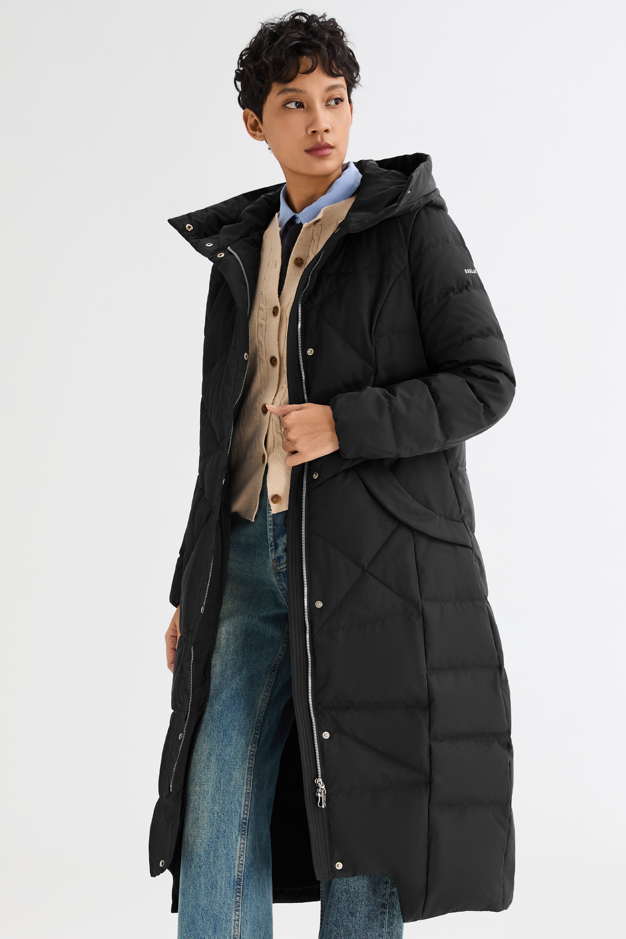 Orolay Long Maxi Down Coat with Hood women #color_Black