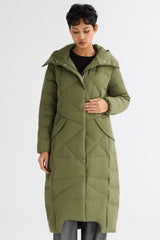 Orolay Long Maxi Down Coat with Hood women #color_Peat Moss