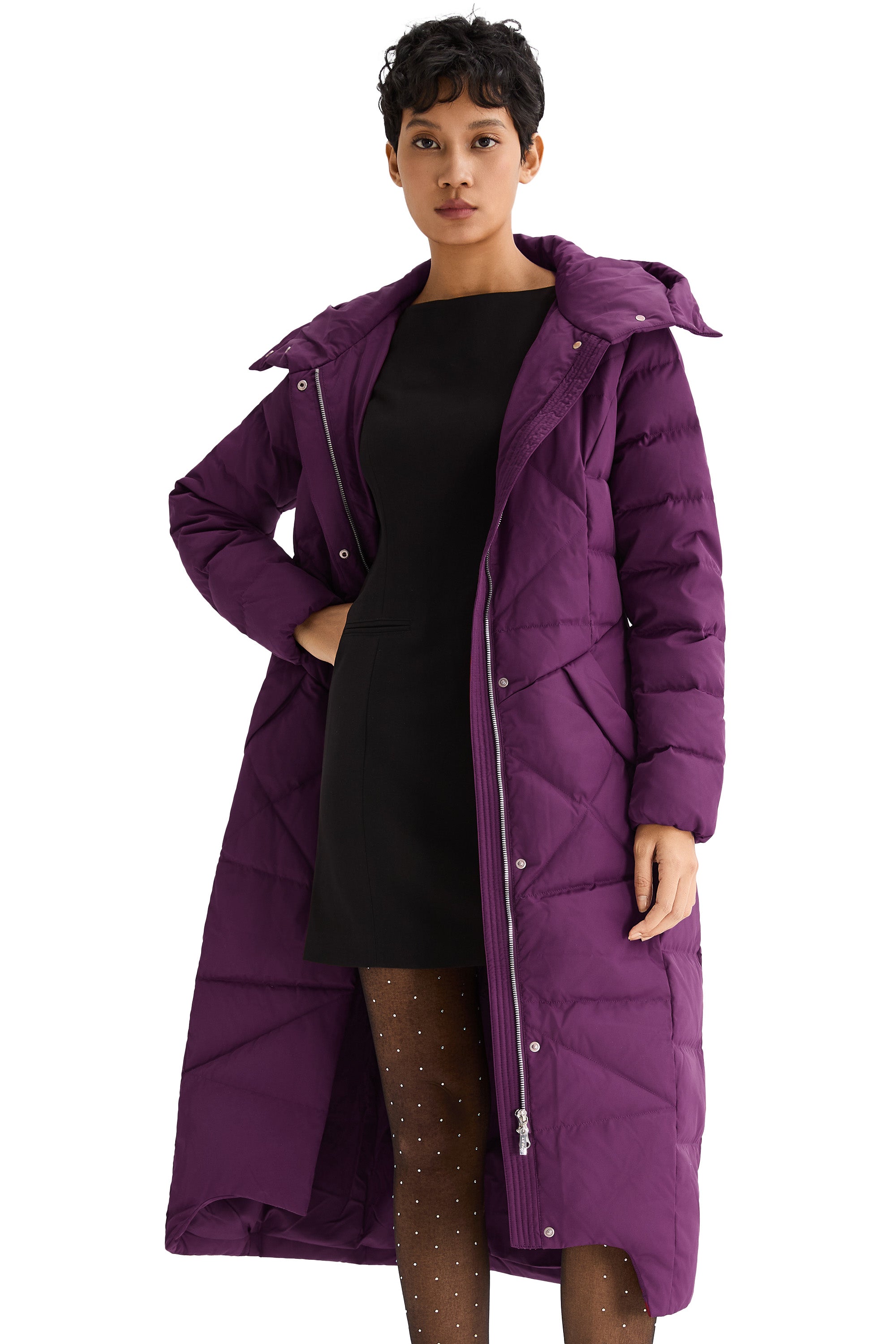 Orolay Long Maxi Down Coat with Hood women #color_Petunia
