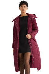 Orolay Long Maxi Down Coat with Hood women #color_Red Dahlia