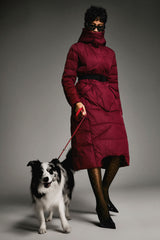 Orolay Long Maxi Down Coat with Hood women #color_Red Dahlia