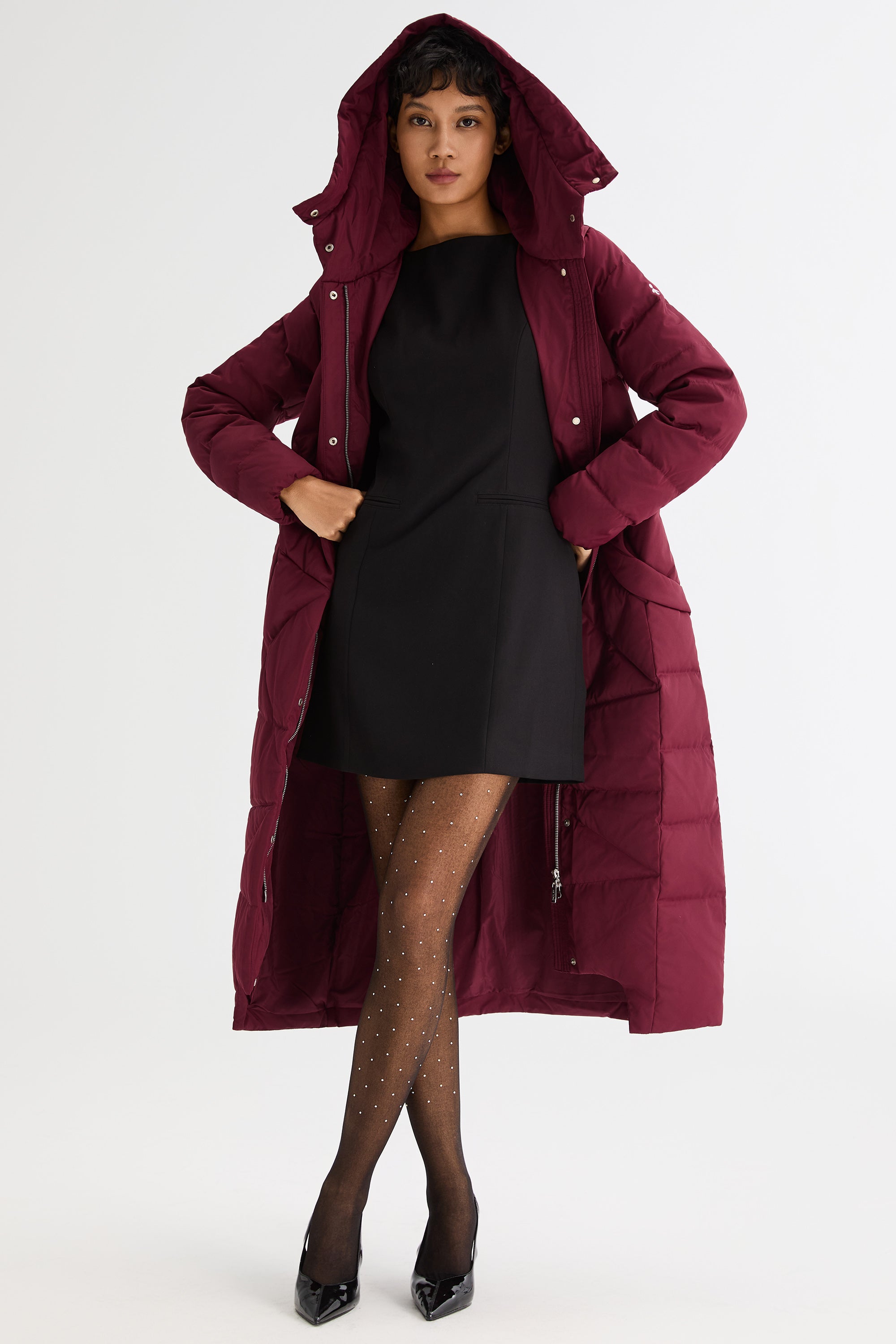 Orolay Long Maxi Down Coat with Hood women #color_Red Dahlia