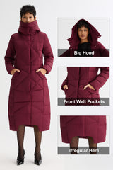 Orolay Long Maxi Down Coat with Hood women #color_Red Dahlia