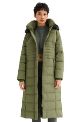 Long Puffer Coat with Hood Fur - Orolay, #color_Peat Moss