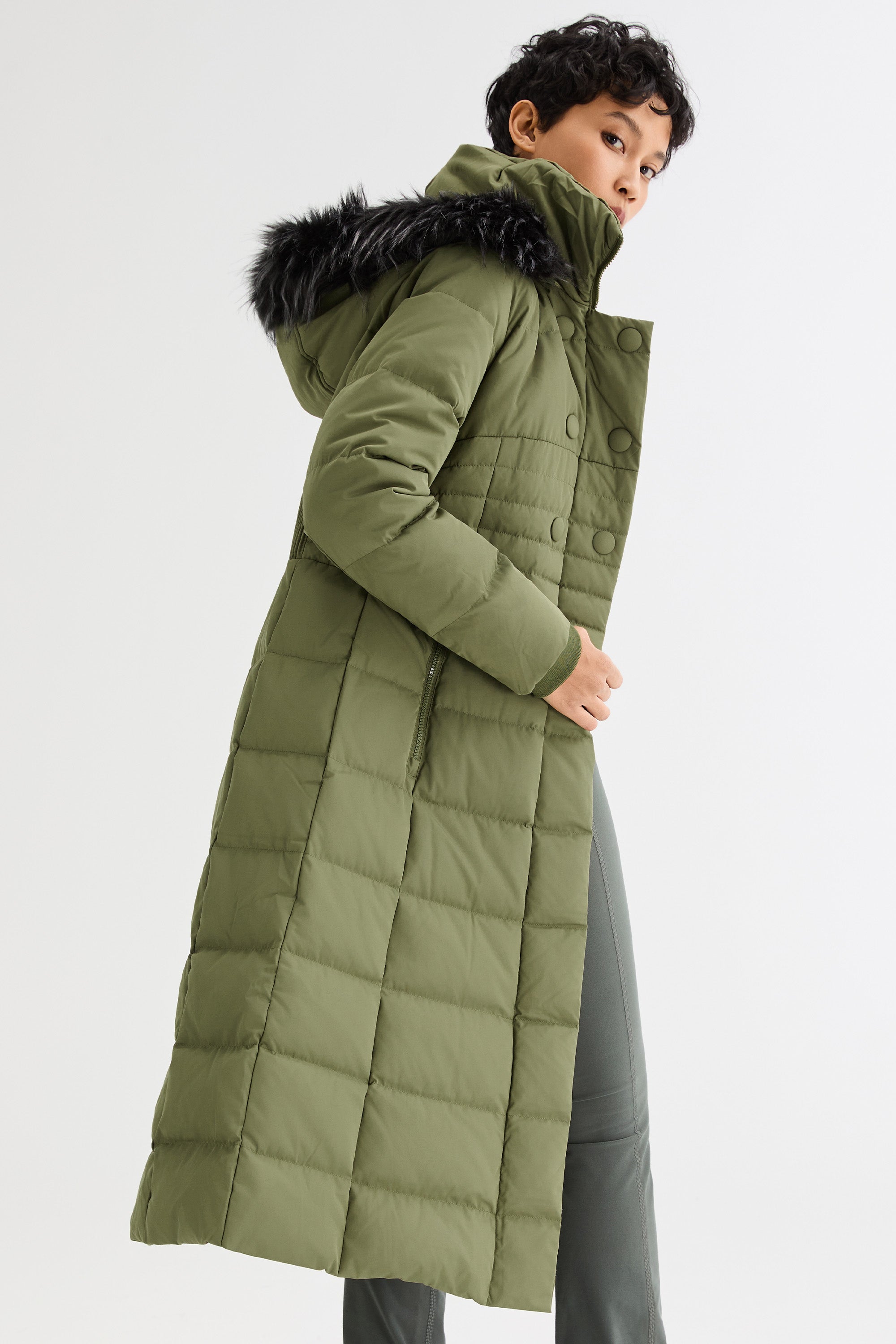 Long Puffer Coat with Hood Fur - Orolay, #color_Peat Moss