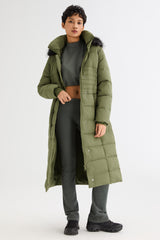 Long Puffer Coat with Hood Fur - Orolay, #color_Peat Moss
