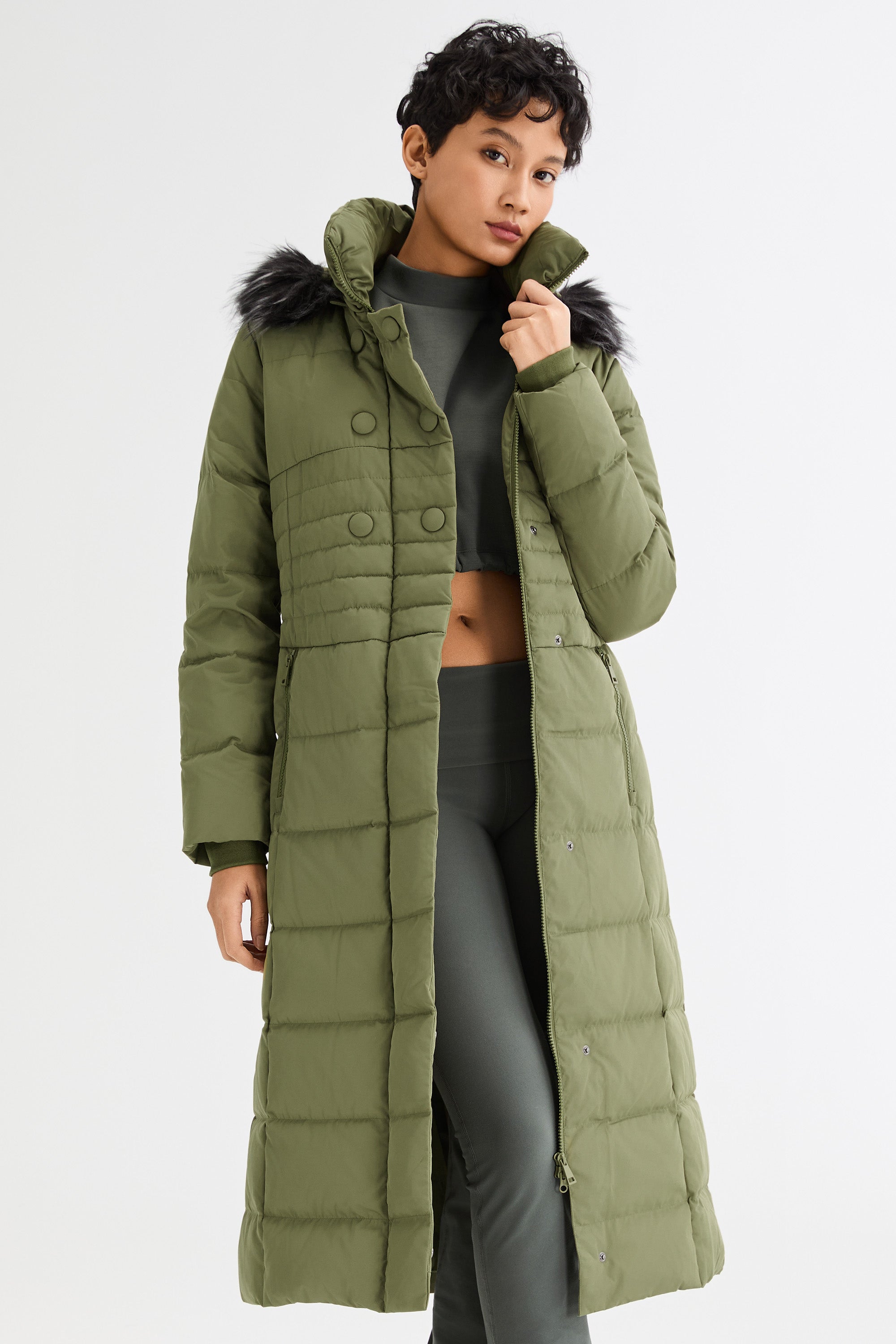 Long Puffer Coat with Hood Fur - Orolay, #color_Peat Moss