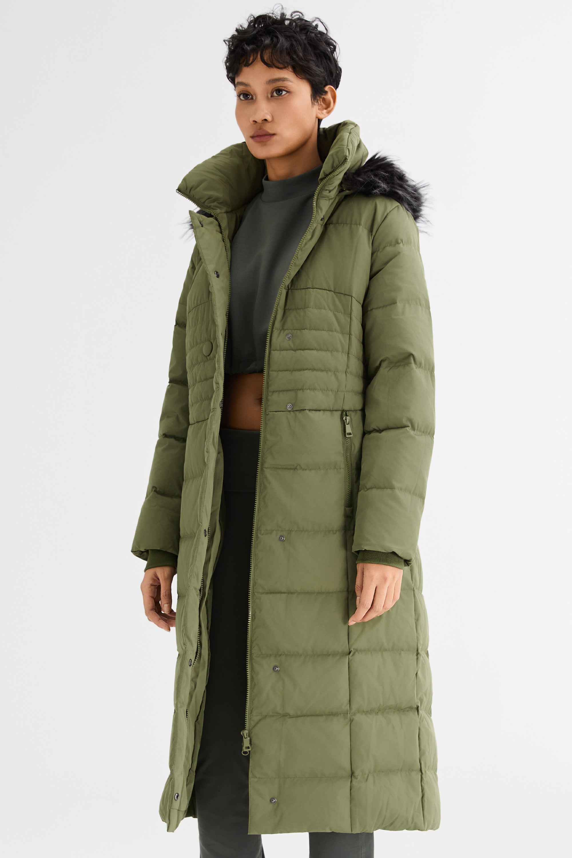 Long Puffer Coat with Hood Fur - Orolay, #color_Peat Moss