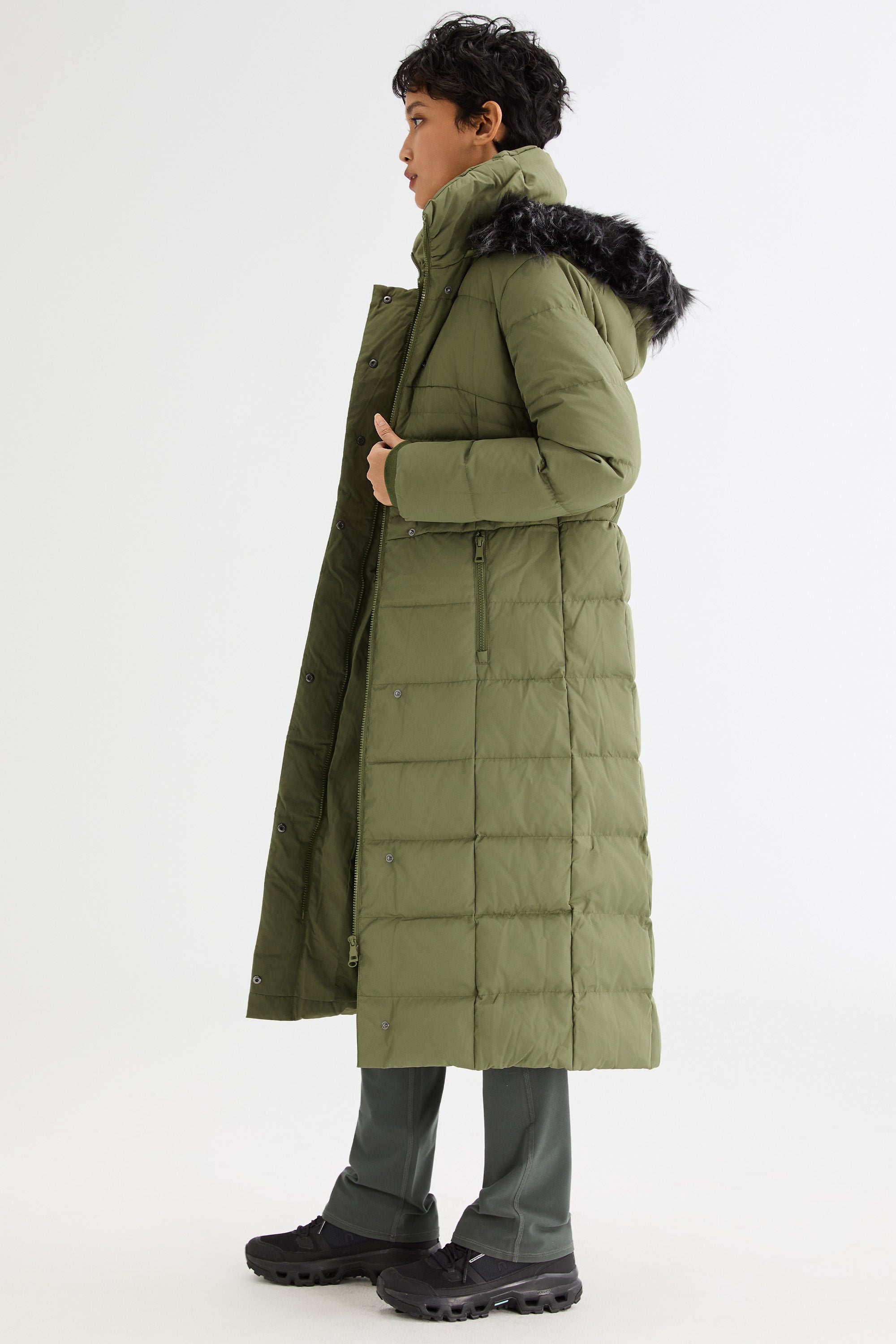 Long Puffer Coat with Hood Fur - Orolay, #color_Peat Moss