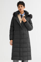 Long Puffer Coat with Hood Fur - Orolay, #color_Black