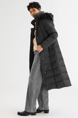 Long Puffer Coat with Hood Fur - Orolay, #color_Black