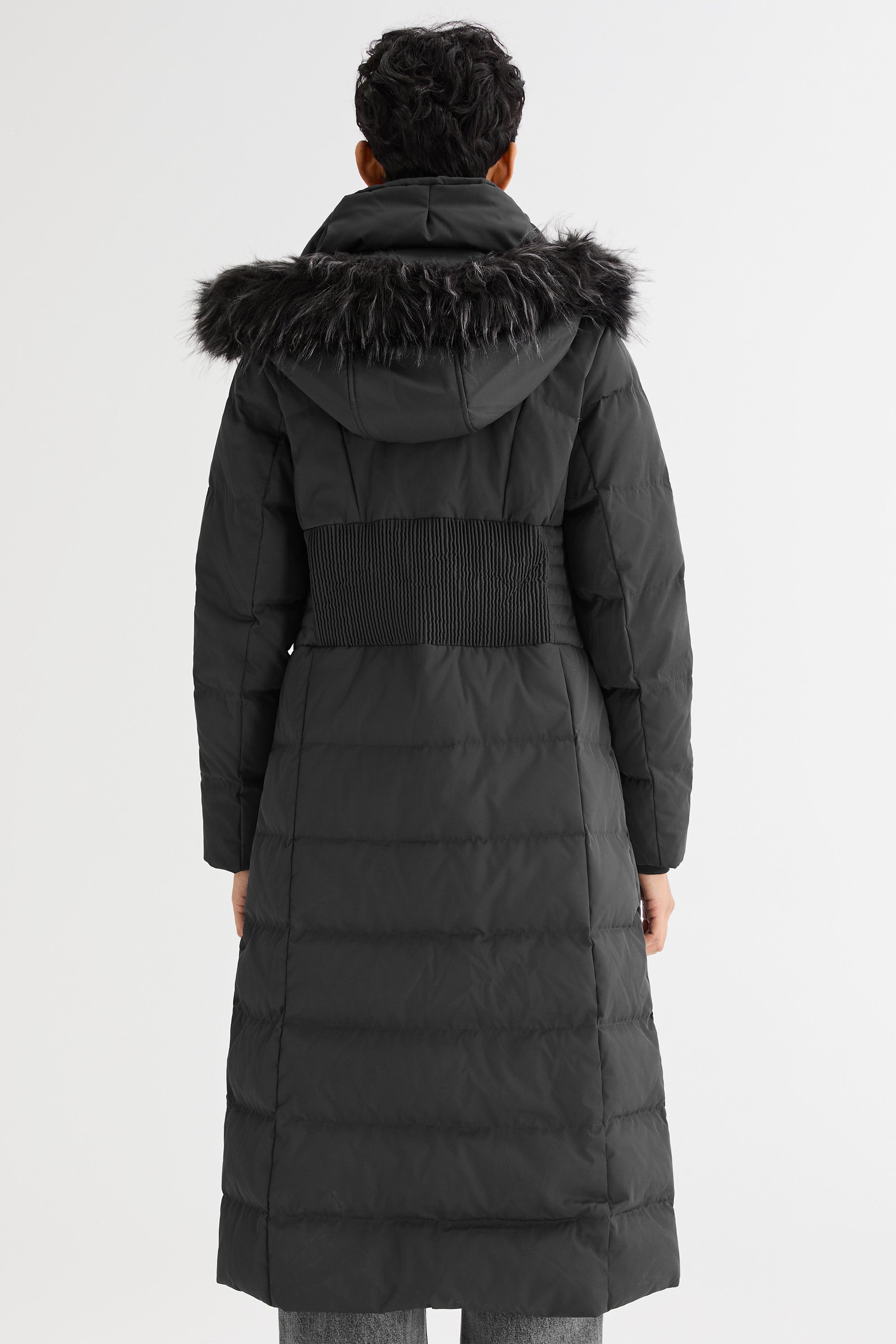 Long Puffer Coat with Hood Fur - Orolay, #color_Black