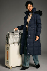 Long Puffer Coat with Hood Fur - Orolay, #color_Blueprint