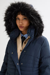 Long Puffer Coat with Hood Fur - Orolay, #color_Blueprint
