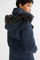 Long Puffer Coat with Hood Fur - Orolay, #color_Blueprint