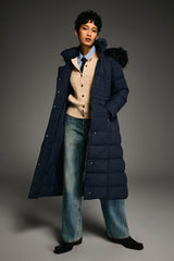 Long Puffer Coat with Hood Fur - Orolay, #color_Blueprint